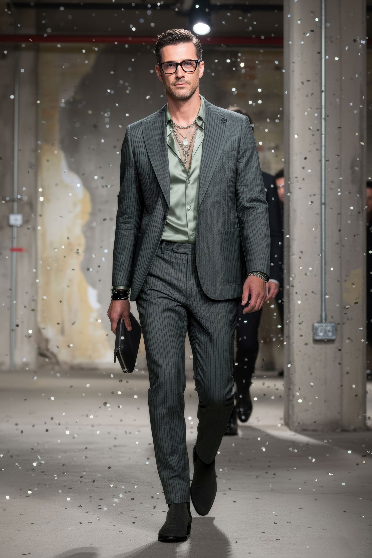 Barabas Men's Faux Leather Textured Pattern Peak Lapel Suit 5SU54 Deep Teal