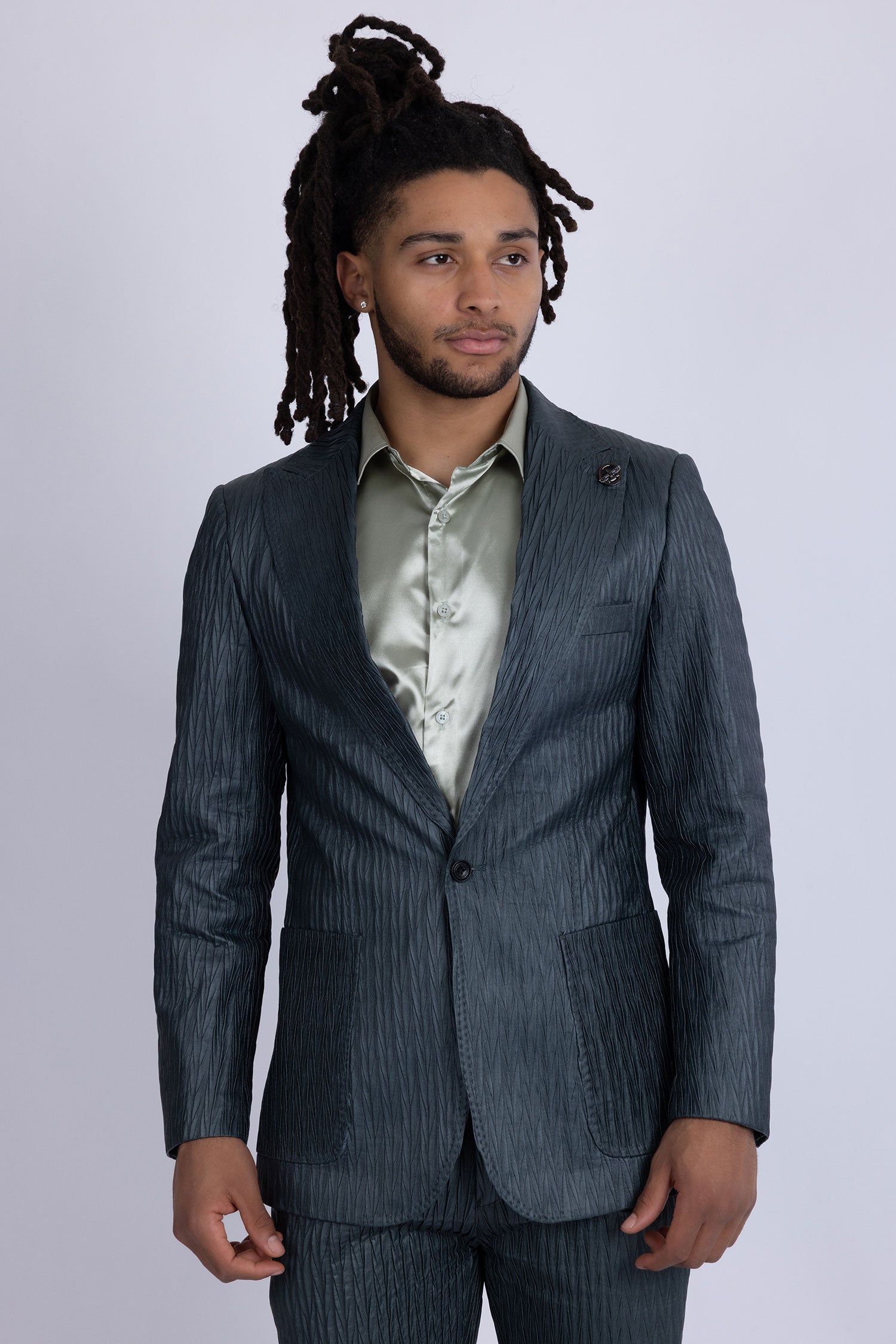 Barabas Men's Faux Leather Textured Pattern Peak Lapel Suit 5SU54 Deep Teal