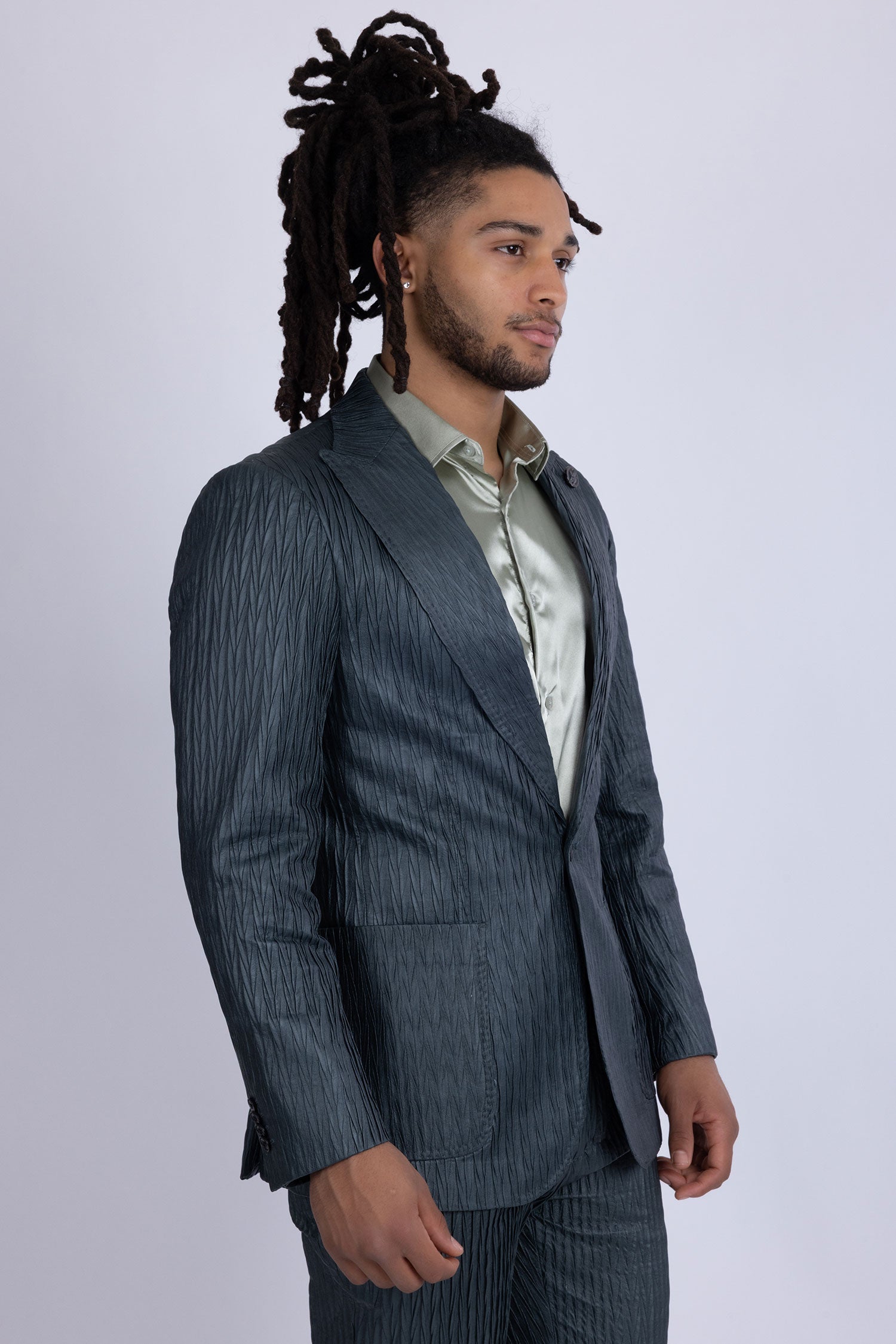 Barabas Men's Faux Leather Textured Pattern Peak Lapel Suit 5SU54 Teal