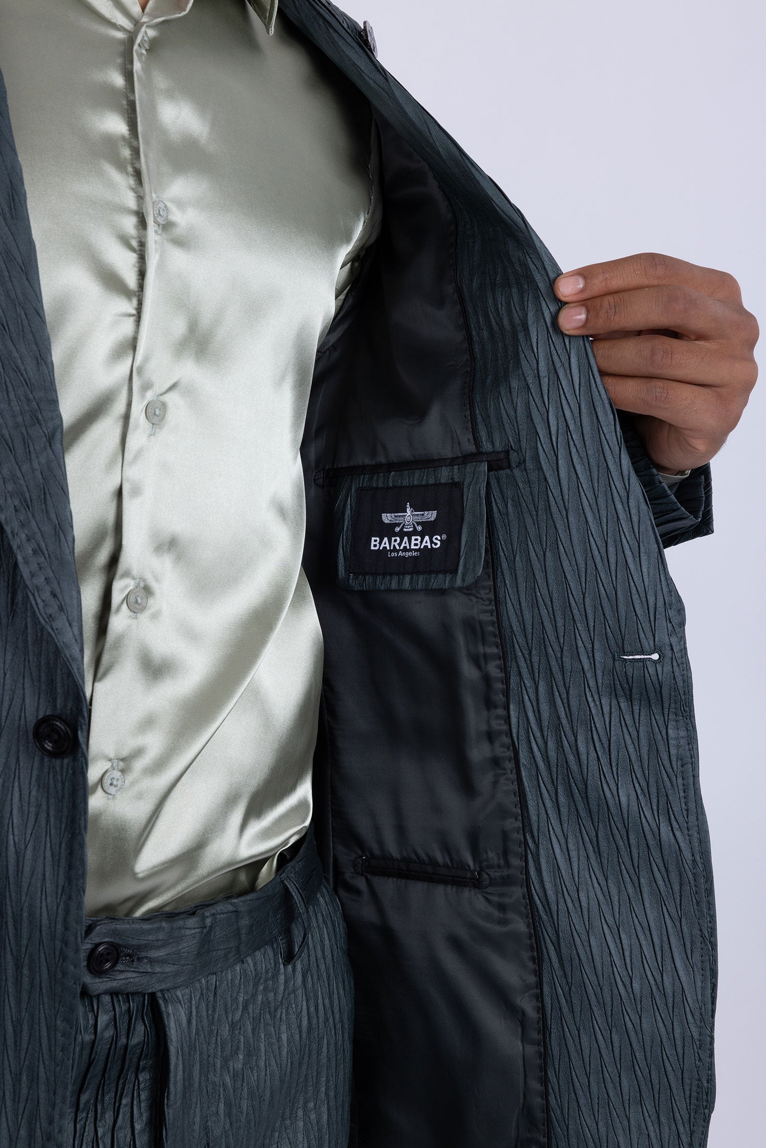 Barabas Men's Faux Leather Textured Pattern Peak Lapel Suit 5SU54 Teal