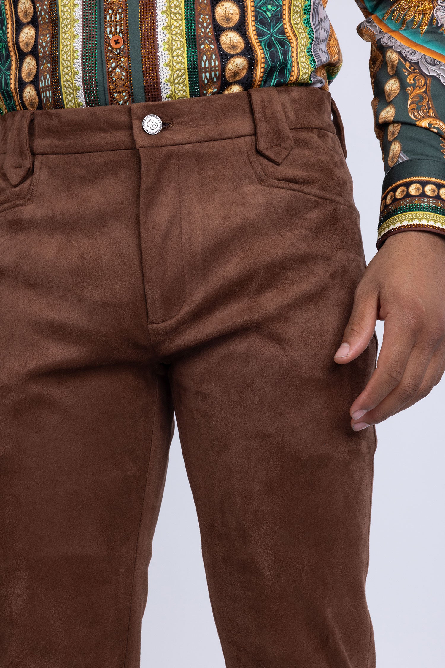 Barabas Men's Velvet Stretch Flare Casual Bell Bottom Pants 5WP01 Coffee