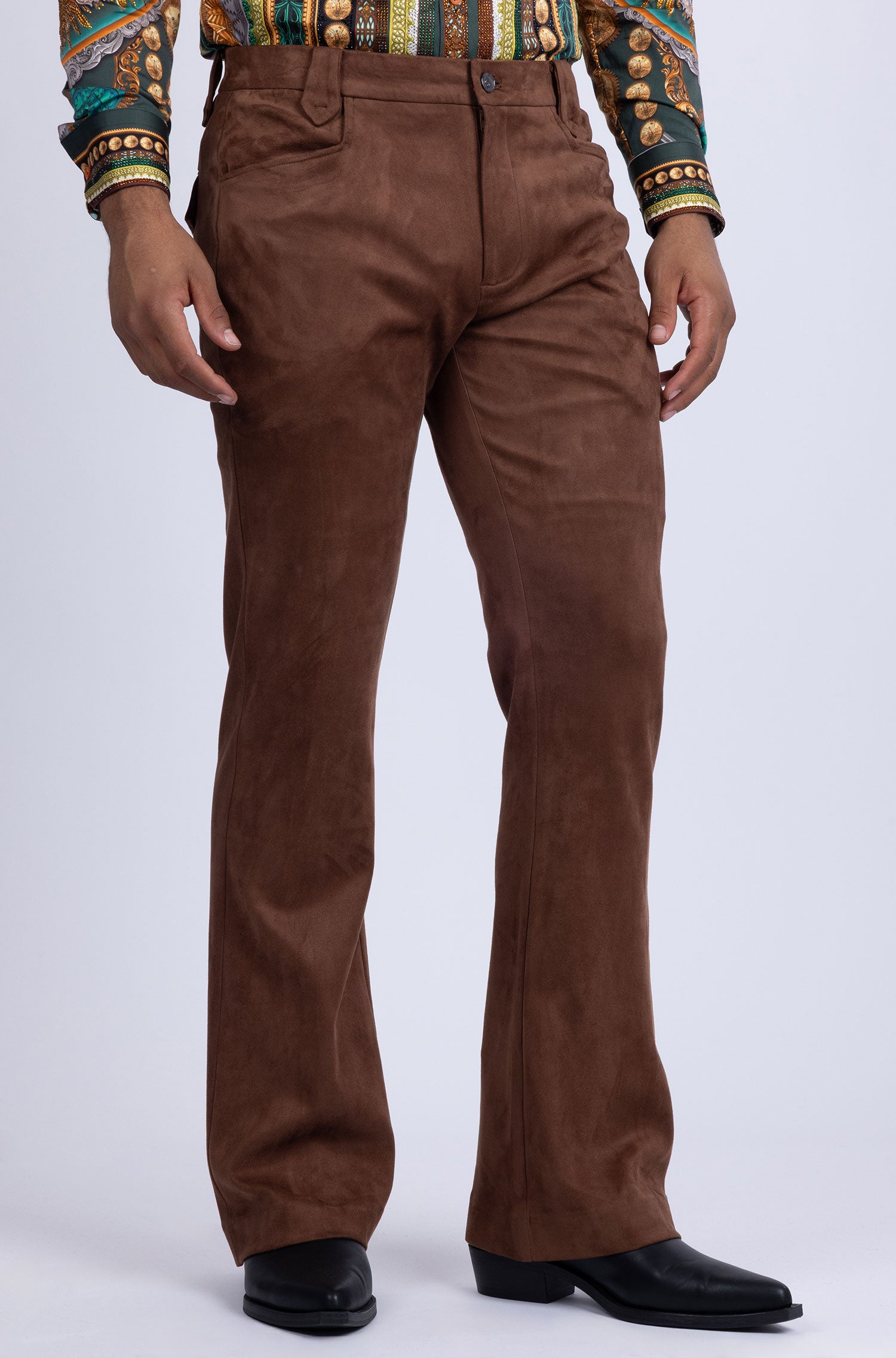 Barabas Men's Velvet Stretch Flare Casual Bell Bottom Pants 5WP01 Coffee