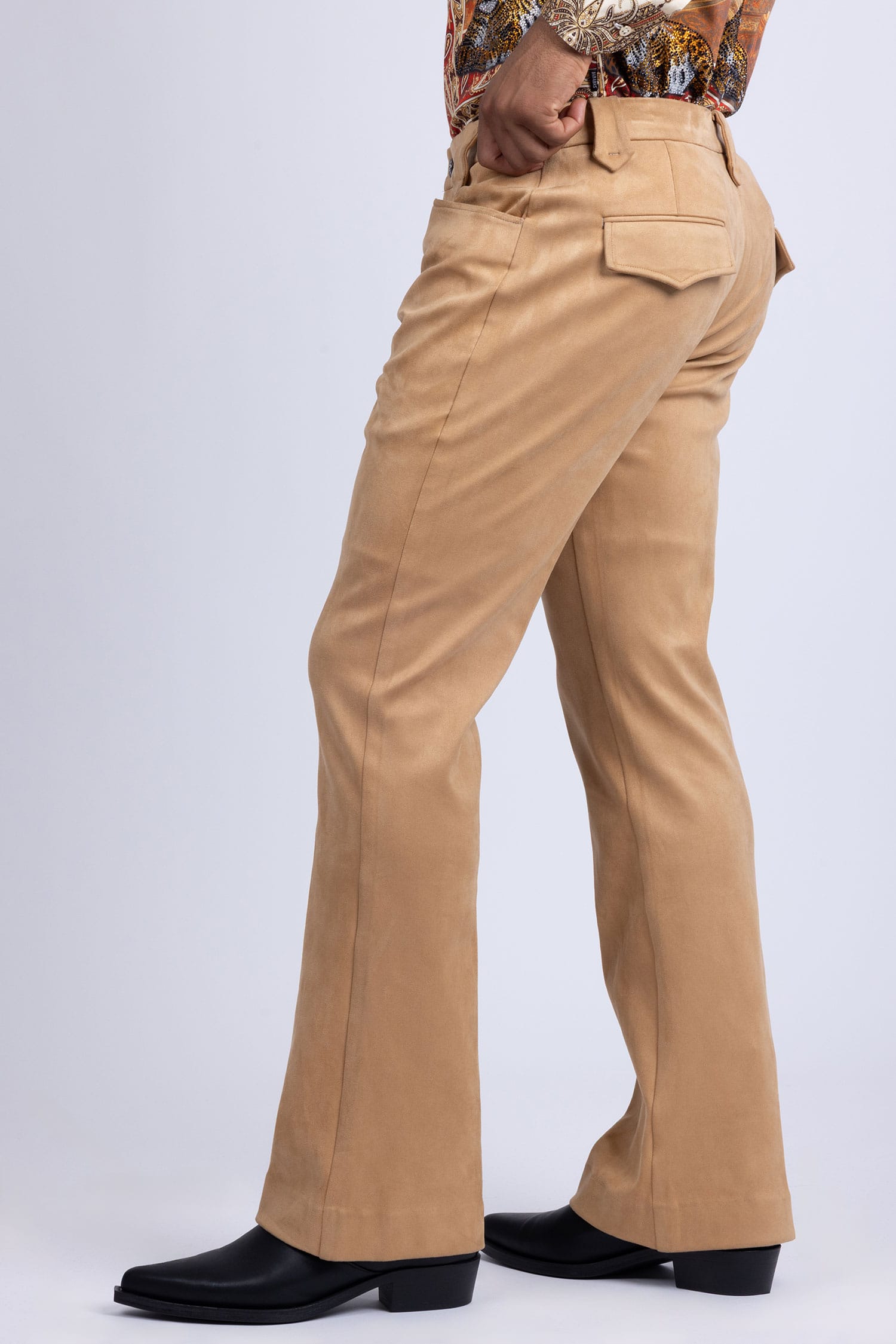 Barabas Men's Velvet Stretch Flare Casual Bell Bottom Pants 5WP01 Khaki