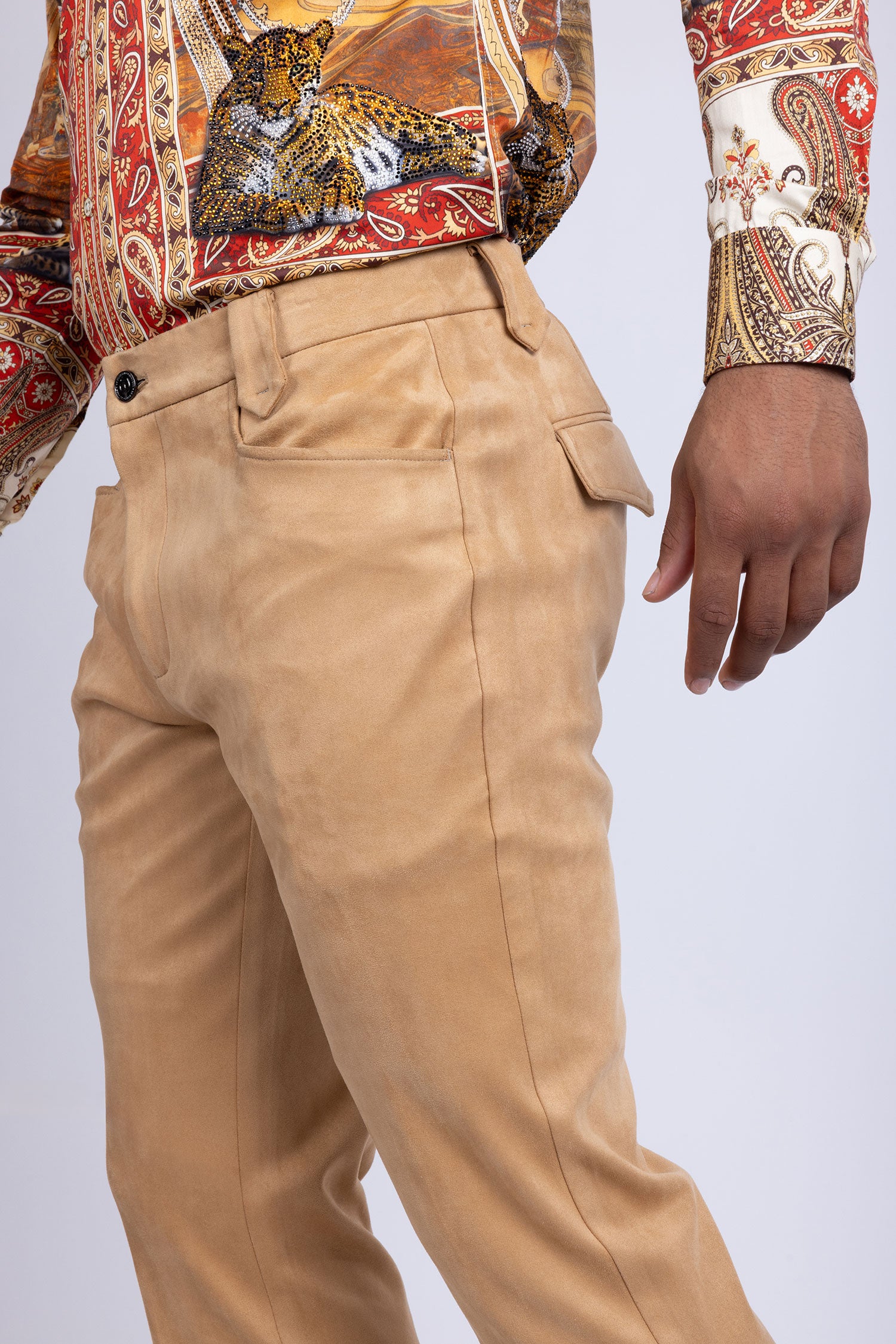 Barabas Men's Velvet Stretch Flare Casual Bell Bottom Pants 5WP01 Khaki