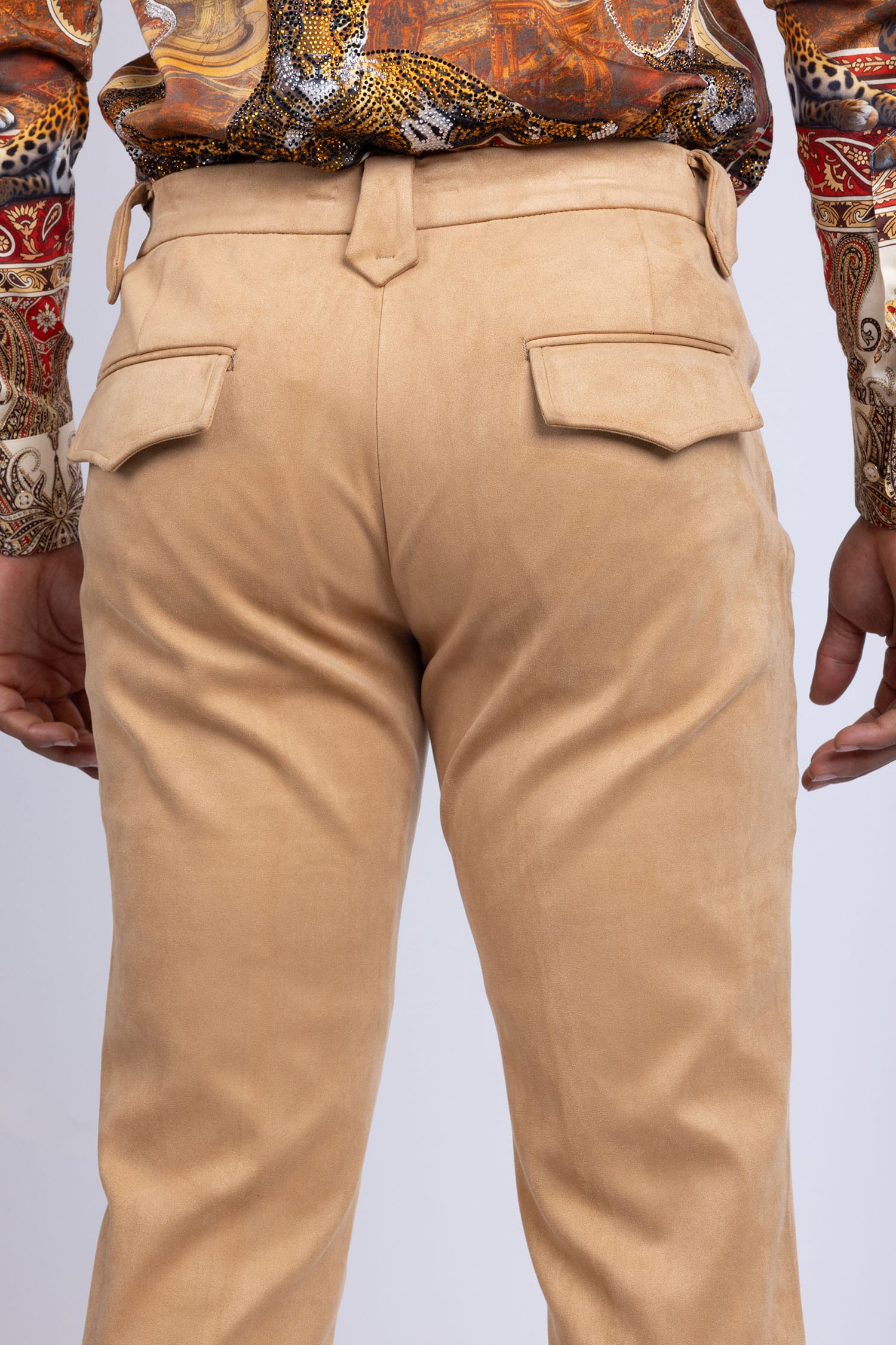 Barabas Men's Velvet Stretch Flare Casual Bell Bottom Pants 5WP01 Khaki