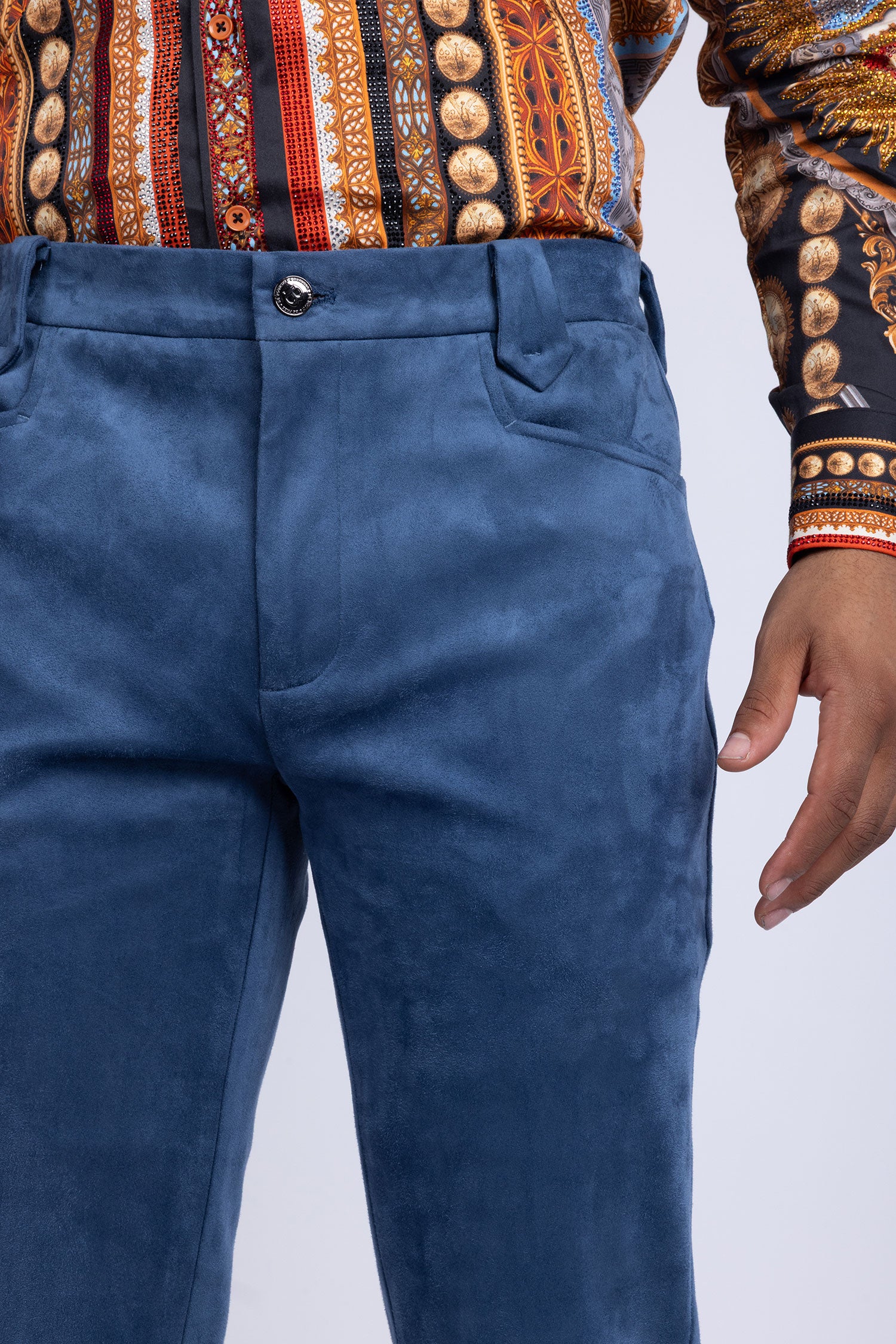 Barabas Men's Velvet Stretch Flare Casual Bell Bottom Pants 5WP01 Navy