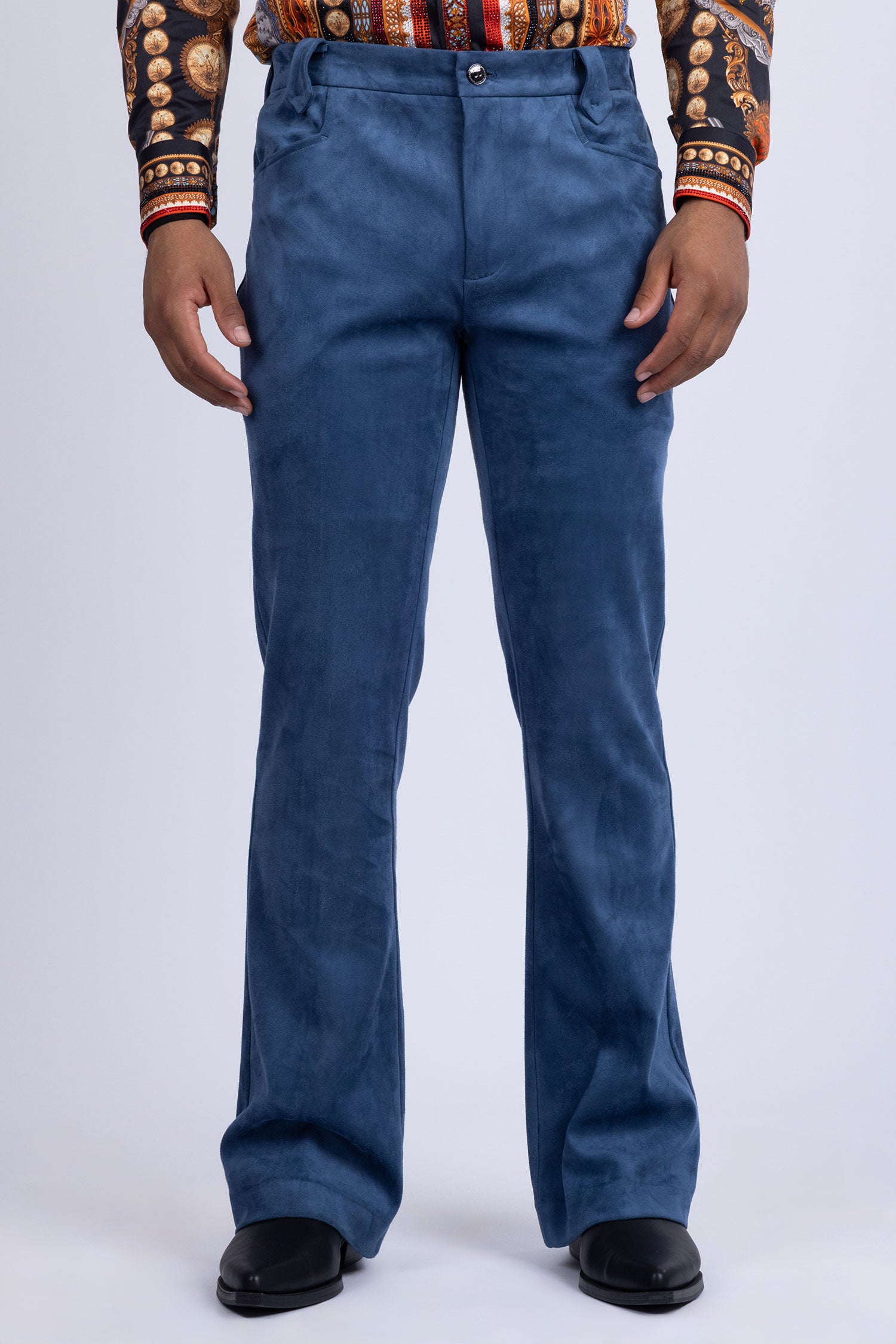 Barabas Men's Velvet Stretch Flare Casual Bell Bottom Pants 5WP01 Navy