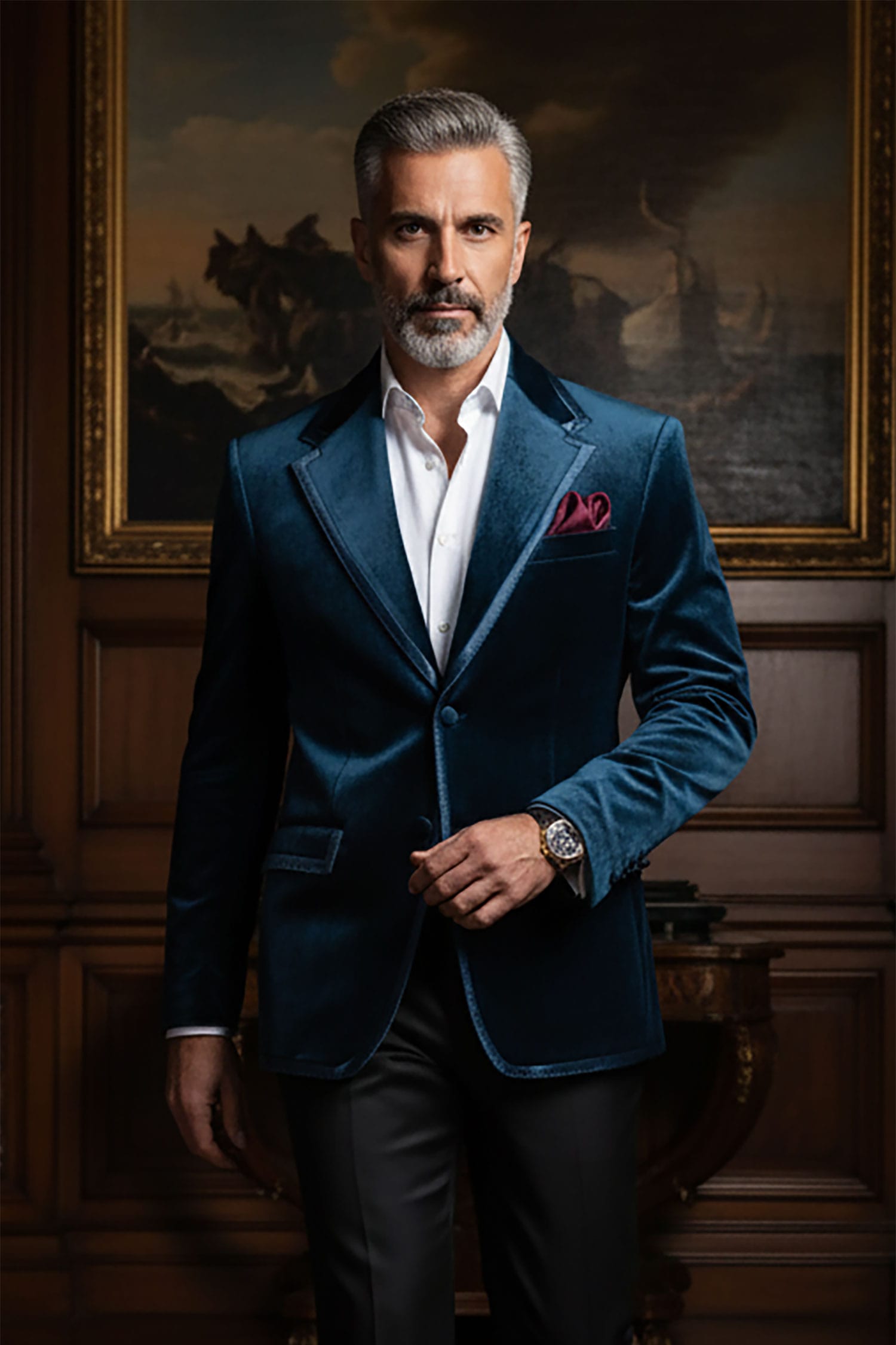 Barabas Men's Velvet Shiny Design Notch Lapel Blazer 5BL18 blue