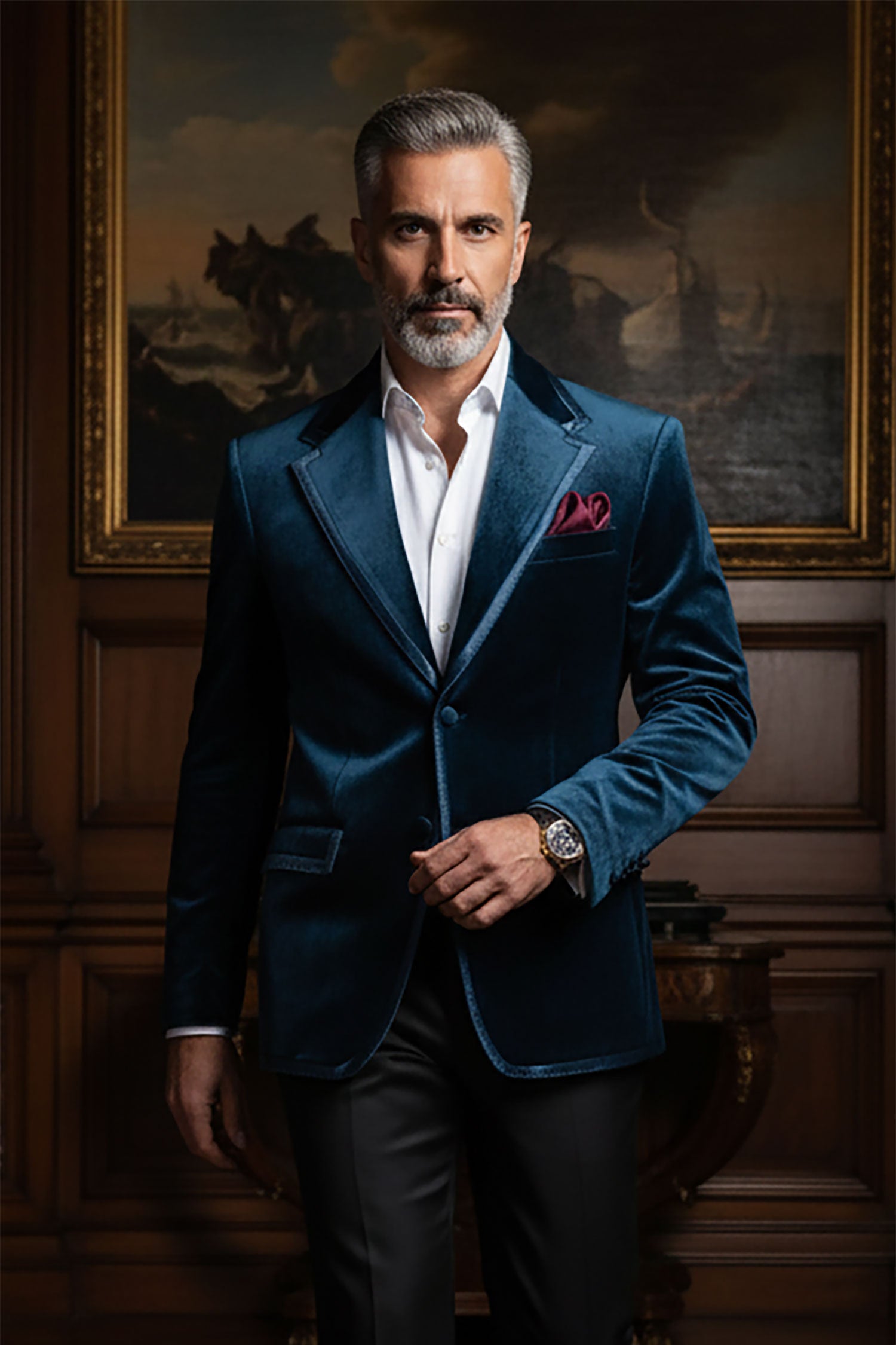 Barabas Men's Velvet Shiny Design Notch Lapel Blazer 5BL18 blue