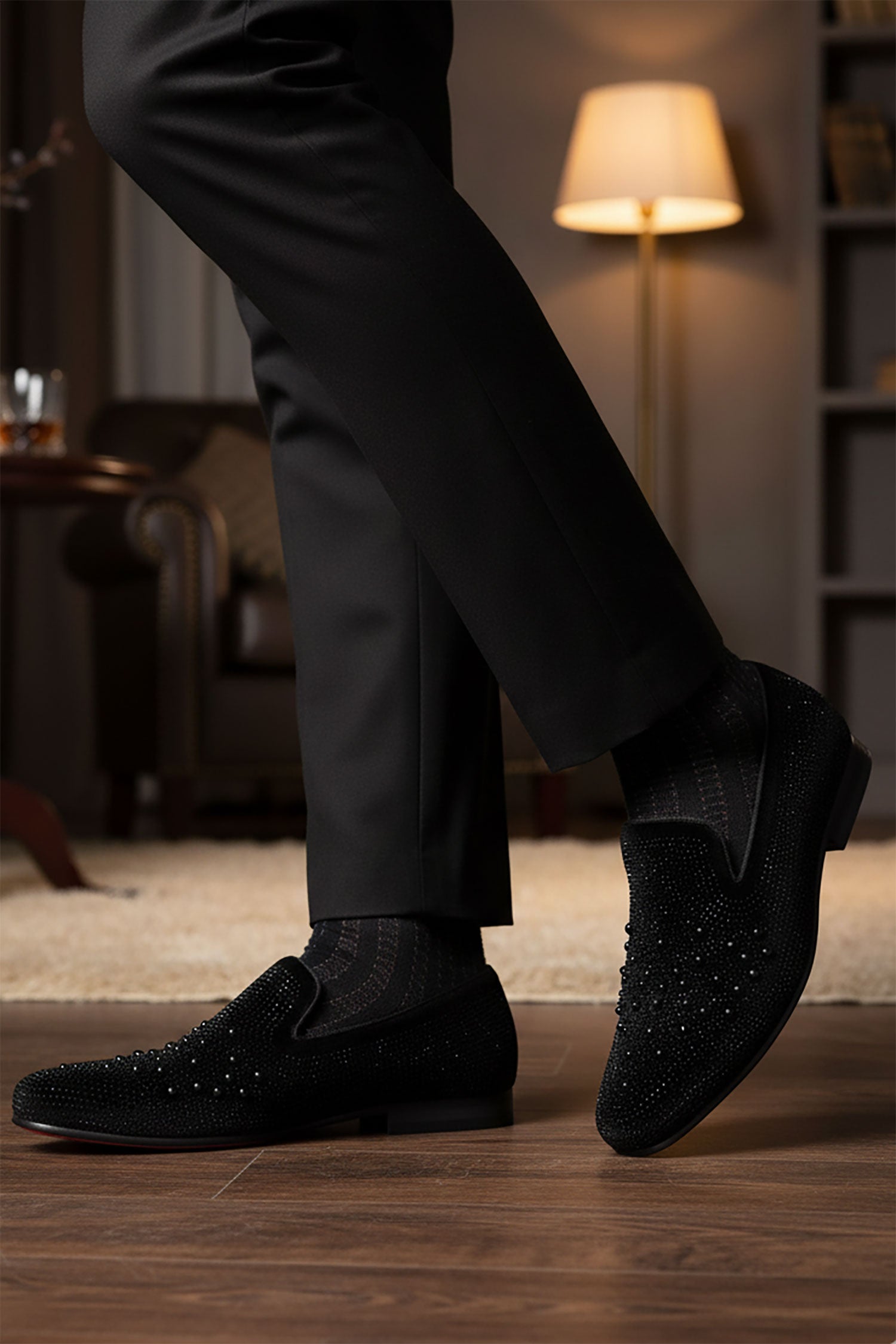 Barabas Men's Rhinestone Design Slip On Leather Loafer Shoes 5SH14 Black