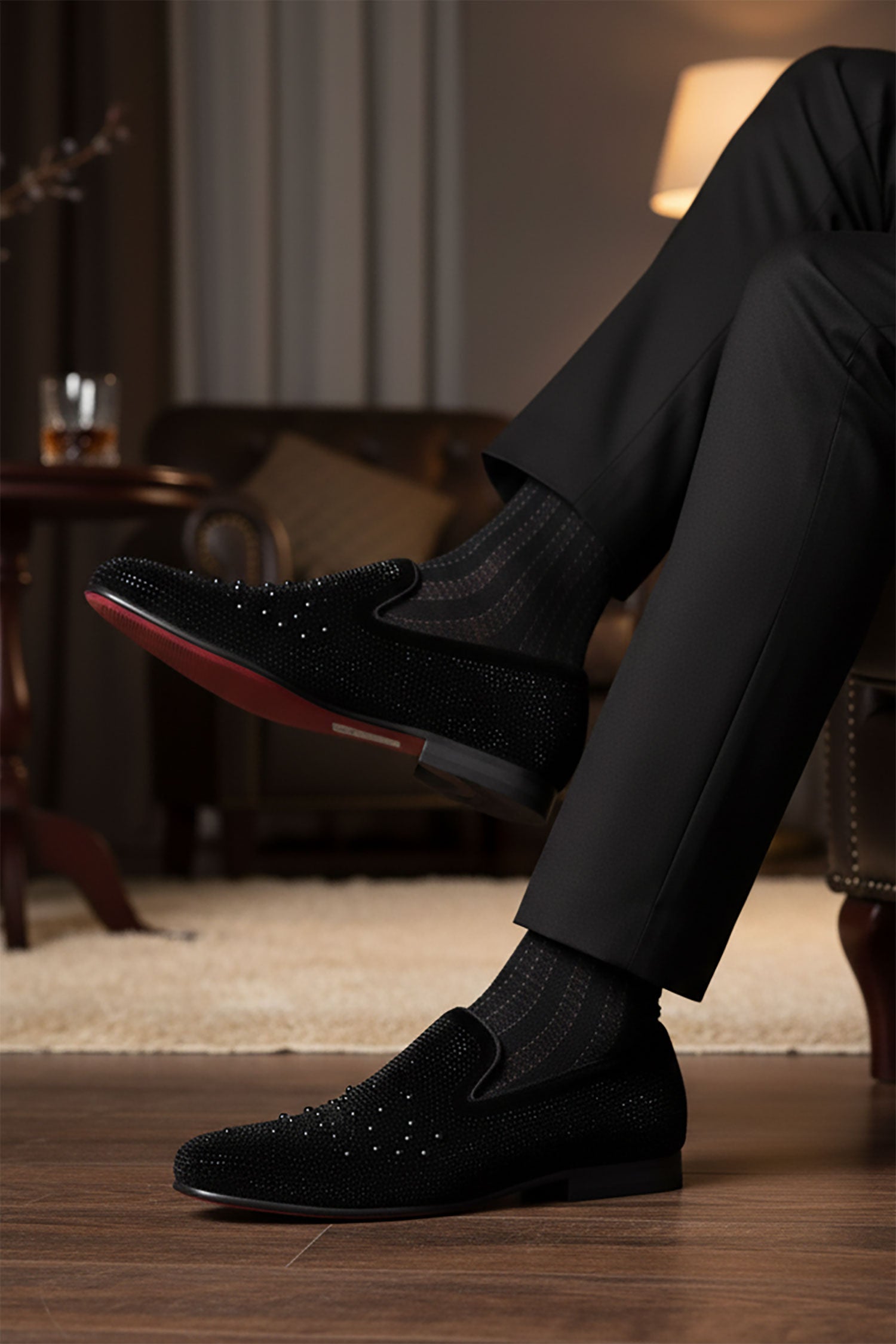 Barabas Men's Rhinestone Design Slip On Leather Loafer Shoes 5SH14 Black