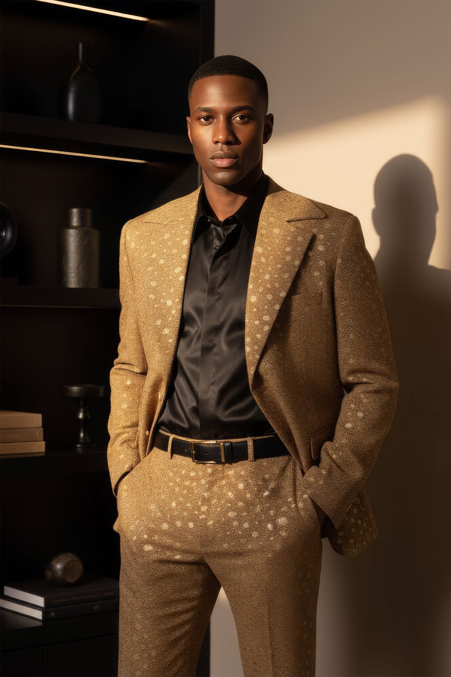 Barabas Men's Geometric Polka Dots Pattern Notch Lapel Suit 5SU34 Gold