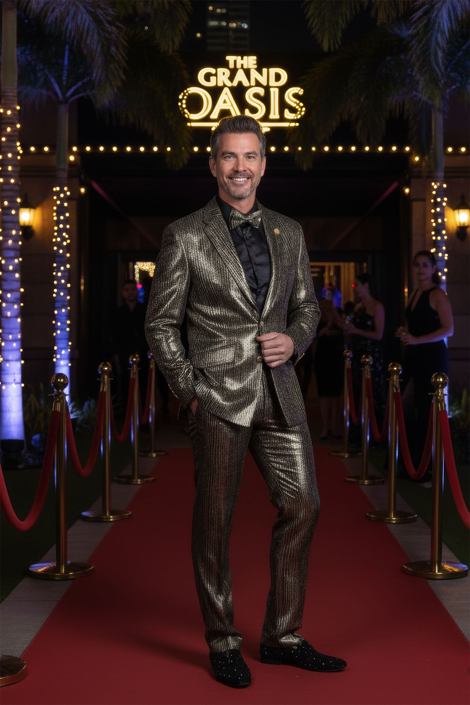 Barabas Men's Shiny Geometric Slim Fit Pattern Notch Lapel Suit 5SU42 Black