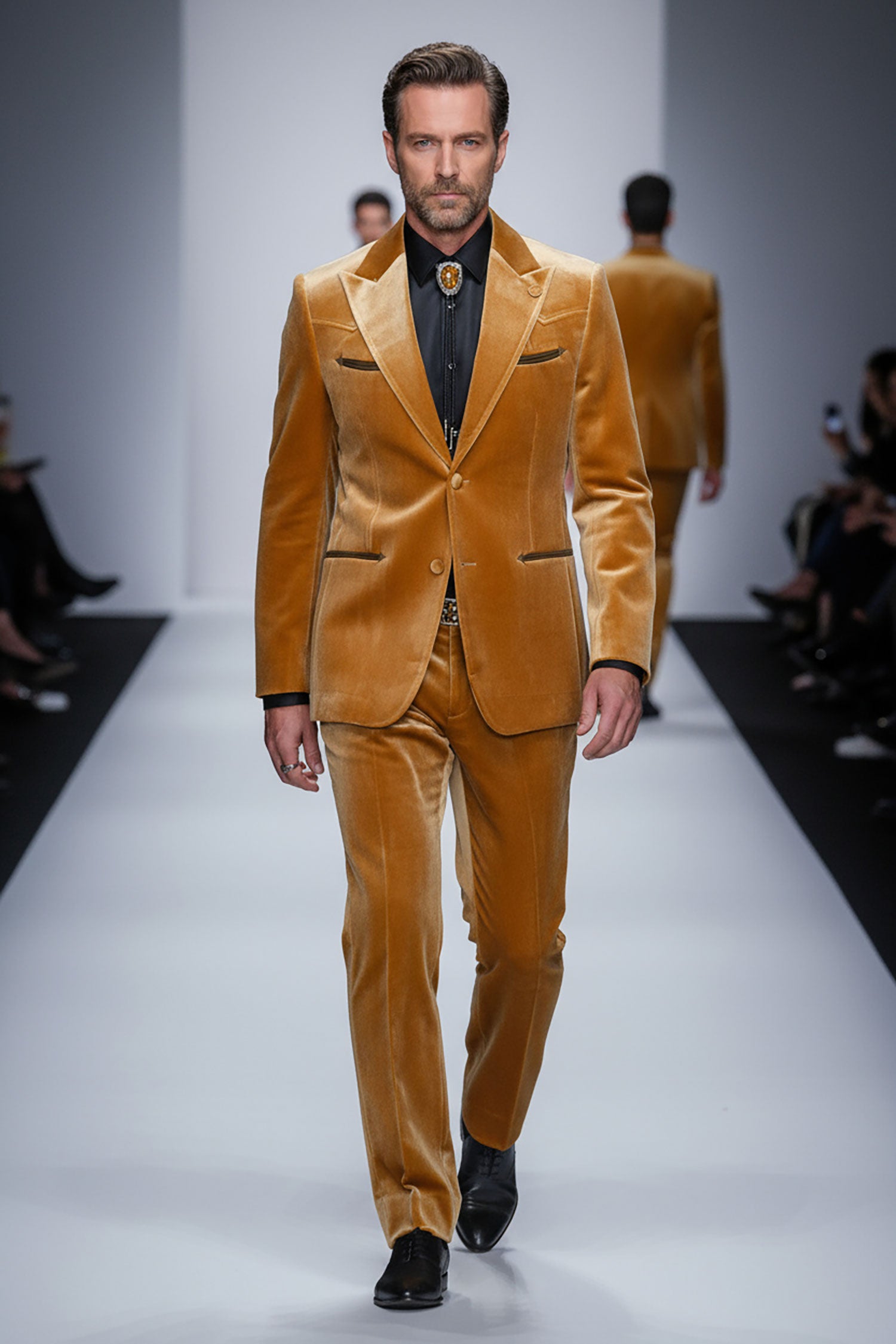 Barabas Men's Velvet Luxury Formal Wear Peak Lapel Suit 5SU51 Mustard