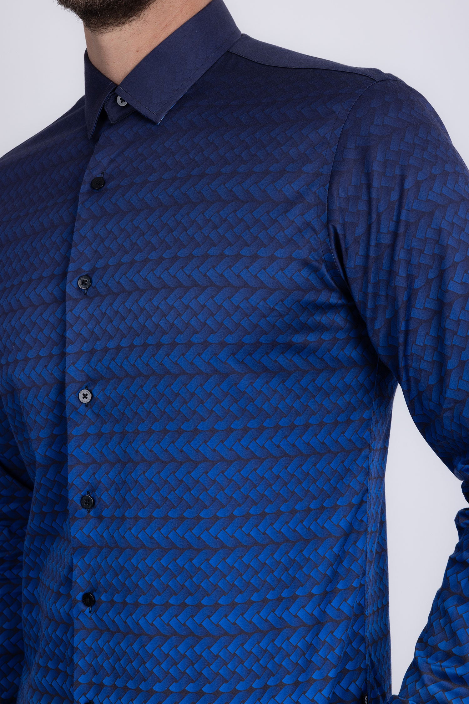 Barabas Men's Geometric Rope Strand Stretch Long Sleeve Shirts 6B01 Blue