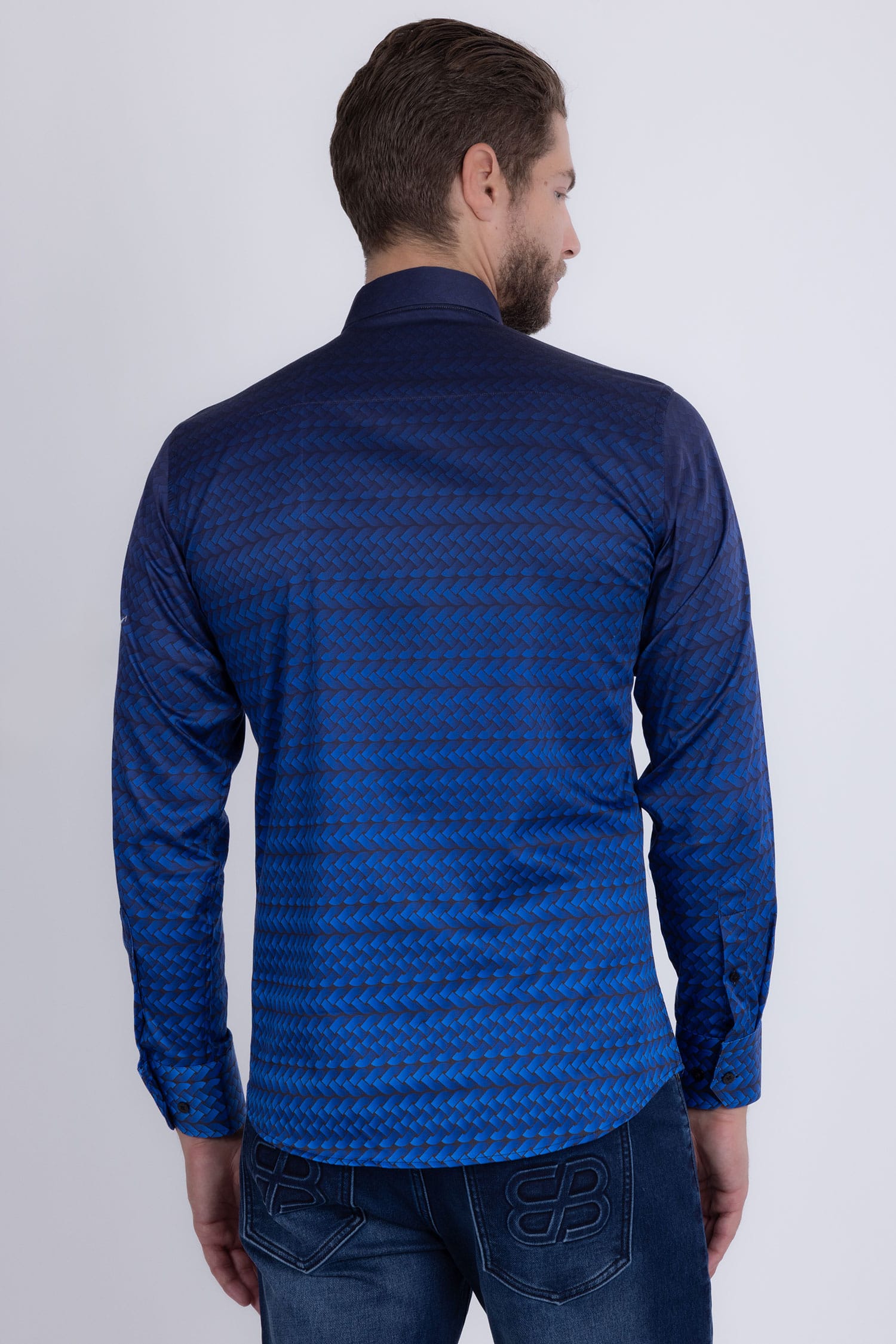 Barabas Men's Geometric Rope Strand Stretch Long Sleeve Shirts 6B01 Blue Navy