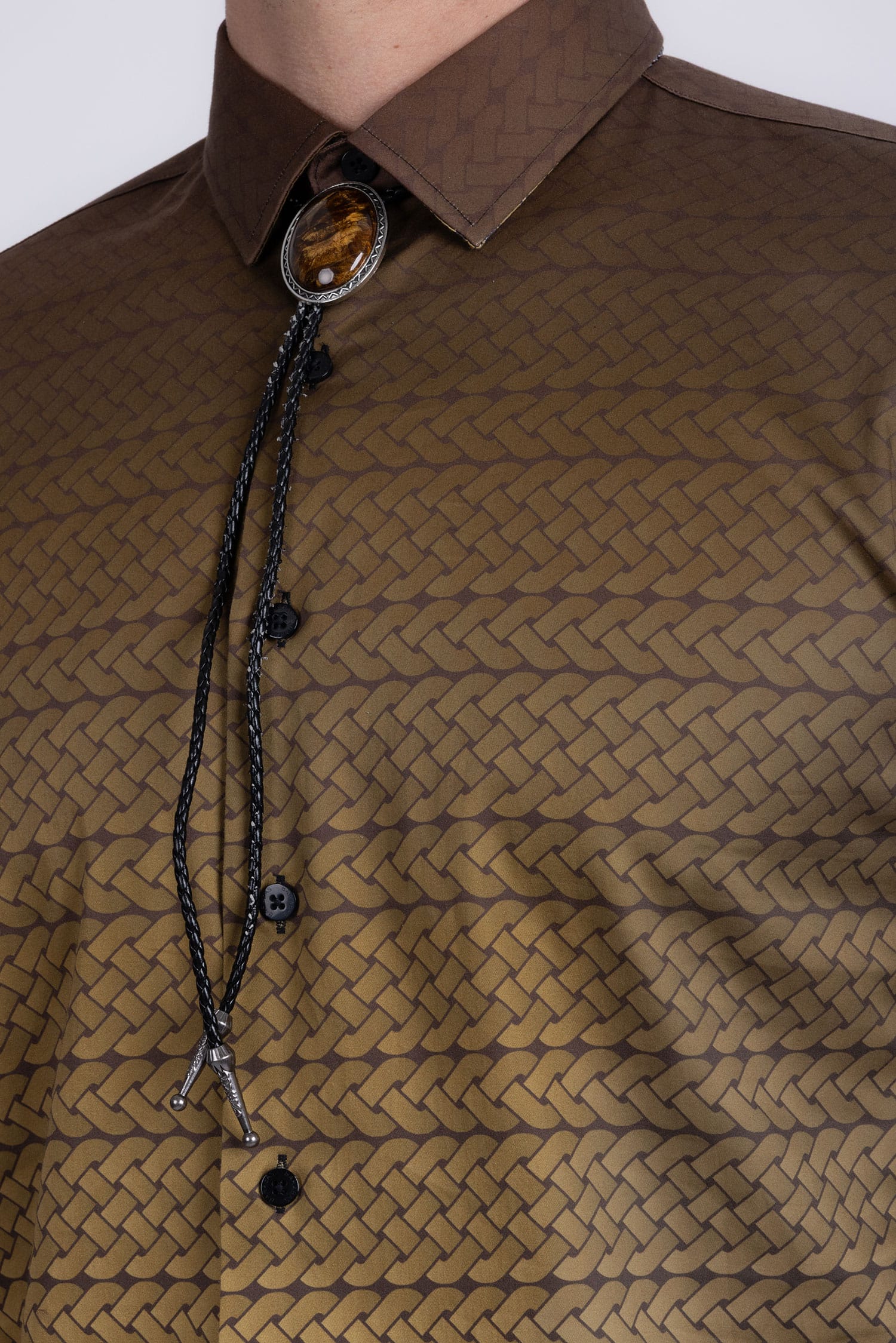 Barabas Men's Geometric Rope Strand Stretch Long Sleeve Shirts 6B01 Brown Gold