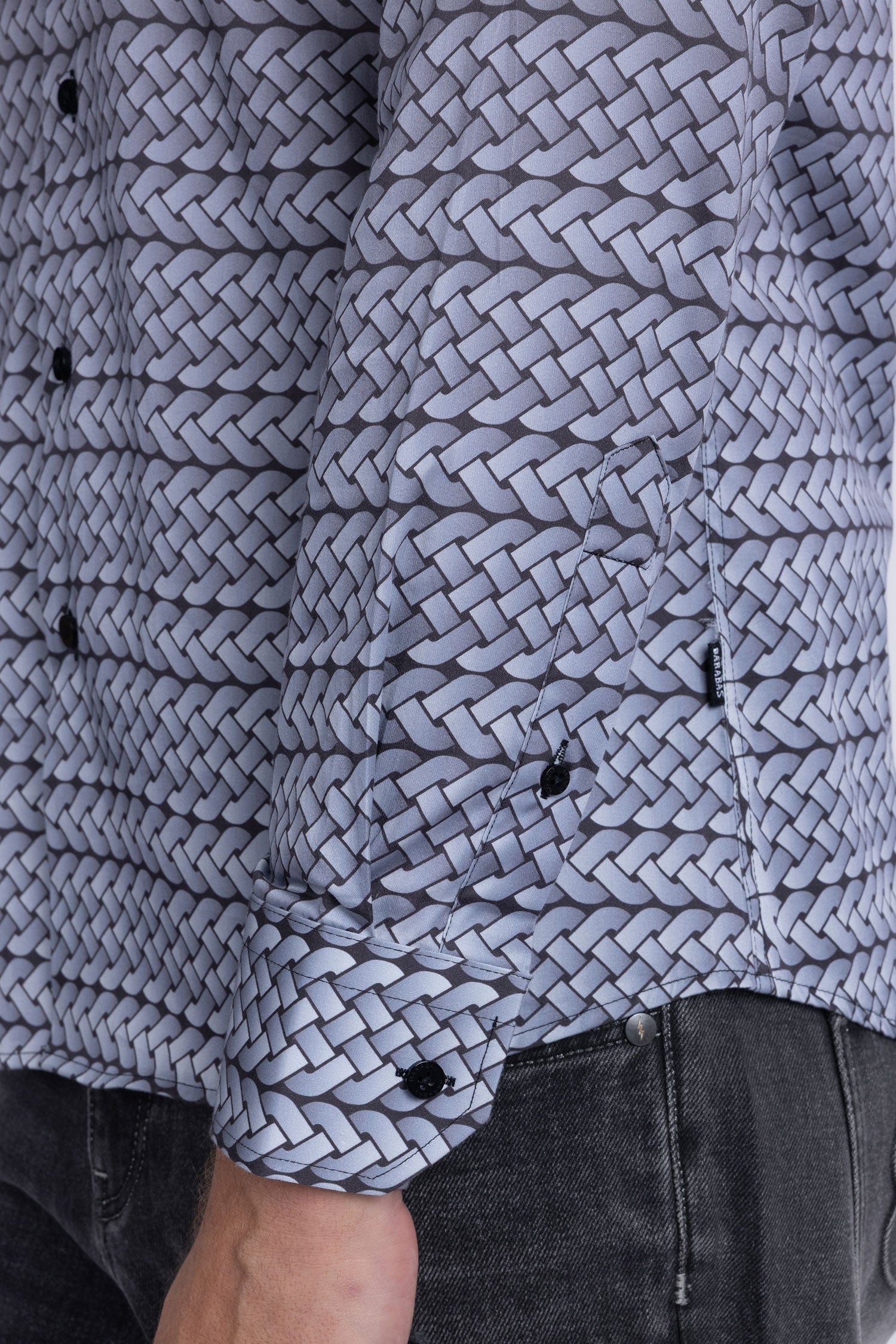 Barabas Men's Geometric Rope Strand Stretch Long Sleeve Shirts 6B01 Grey