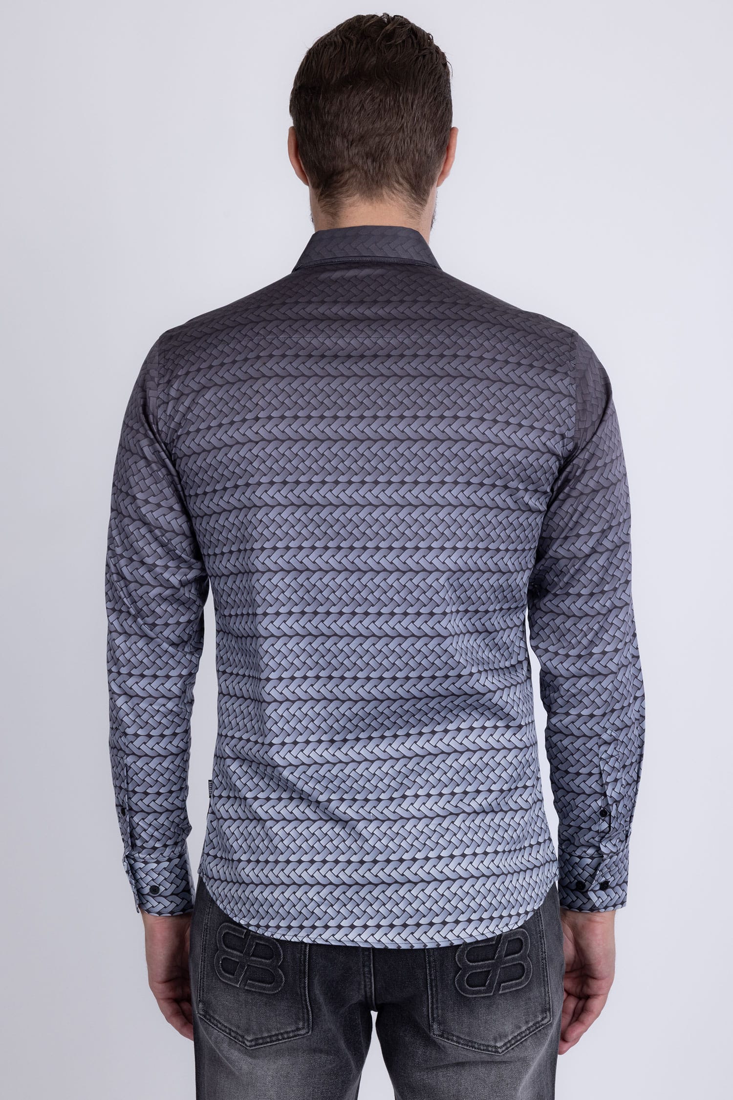 Barabas Men's Geometric Rope Strand Stretch Long Sleeve Shirts 6B01 Grey