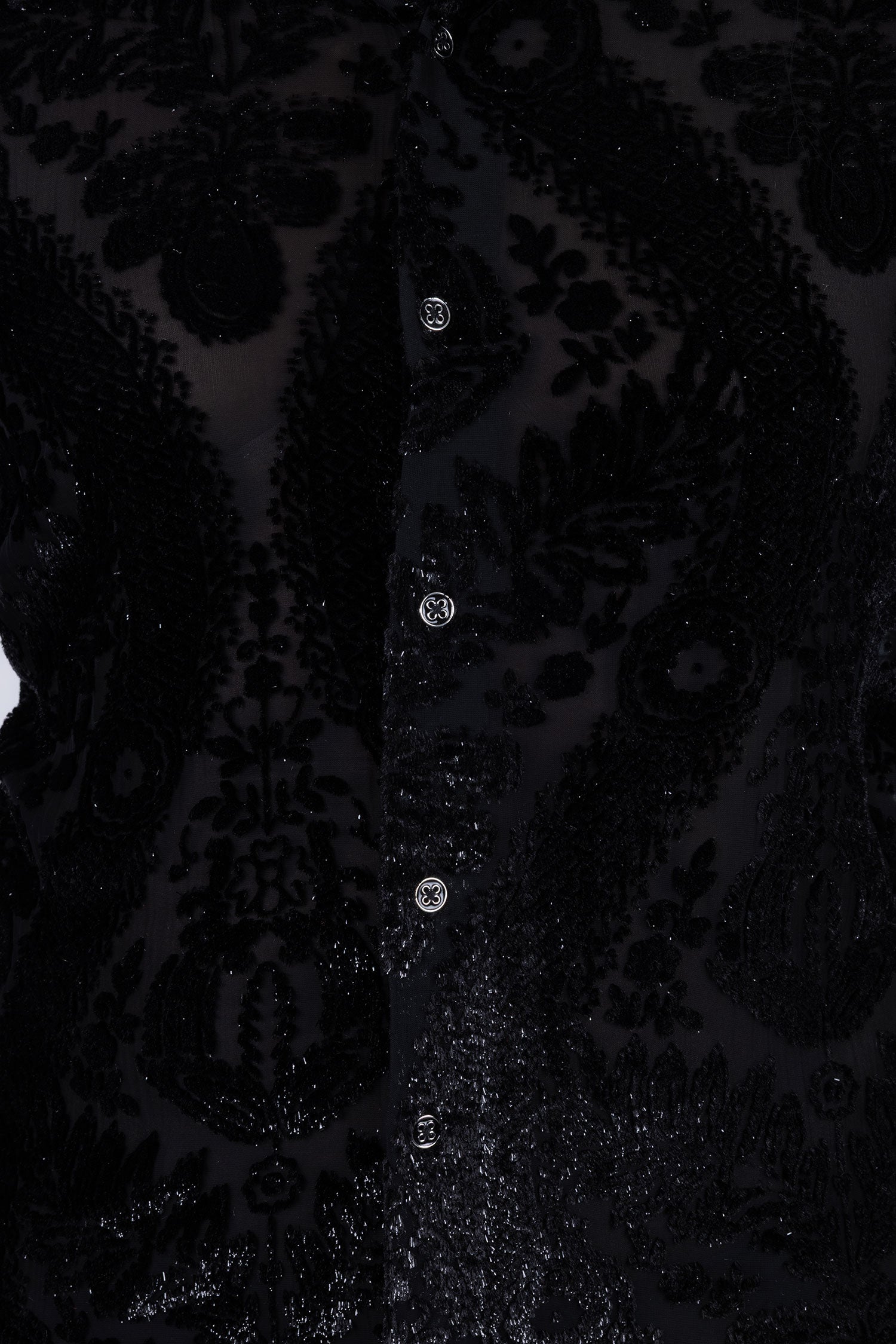 Barabas Men's See Through Floral Embroidered Baroque Shirt 6B02 Black Silver