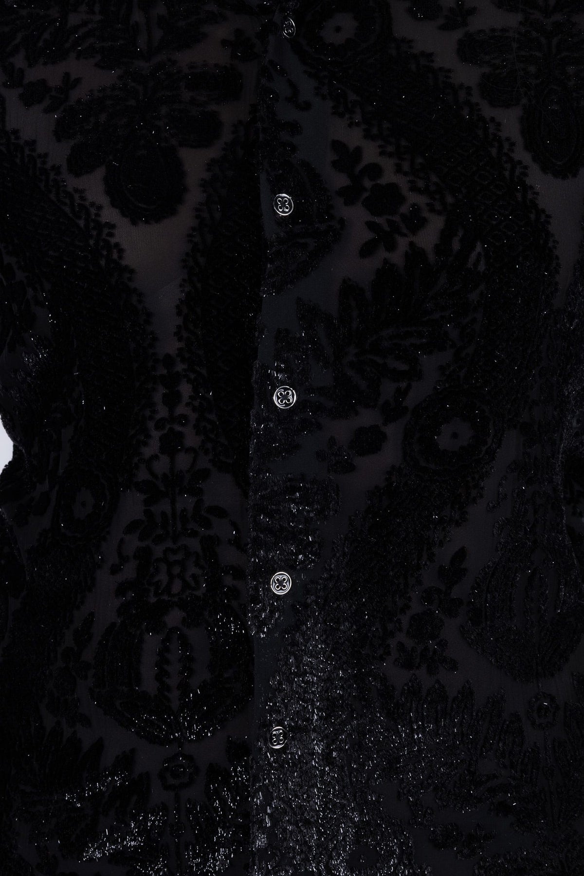 Barabas Men's See Through Floral Embroidered Baroque Shirt 6B02 Black Silver
