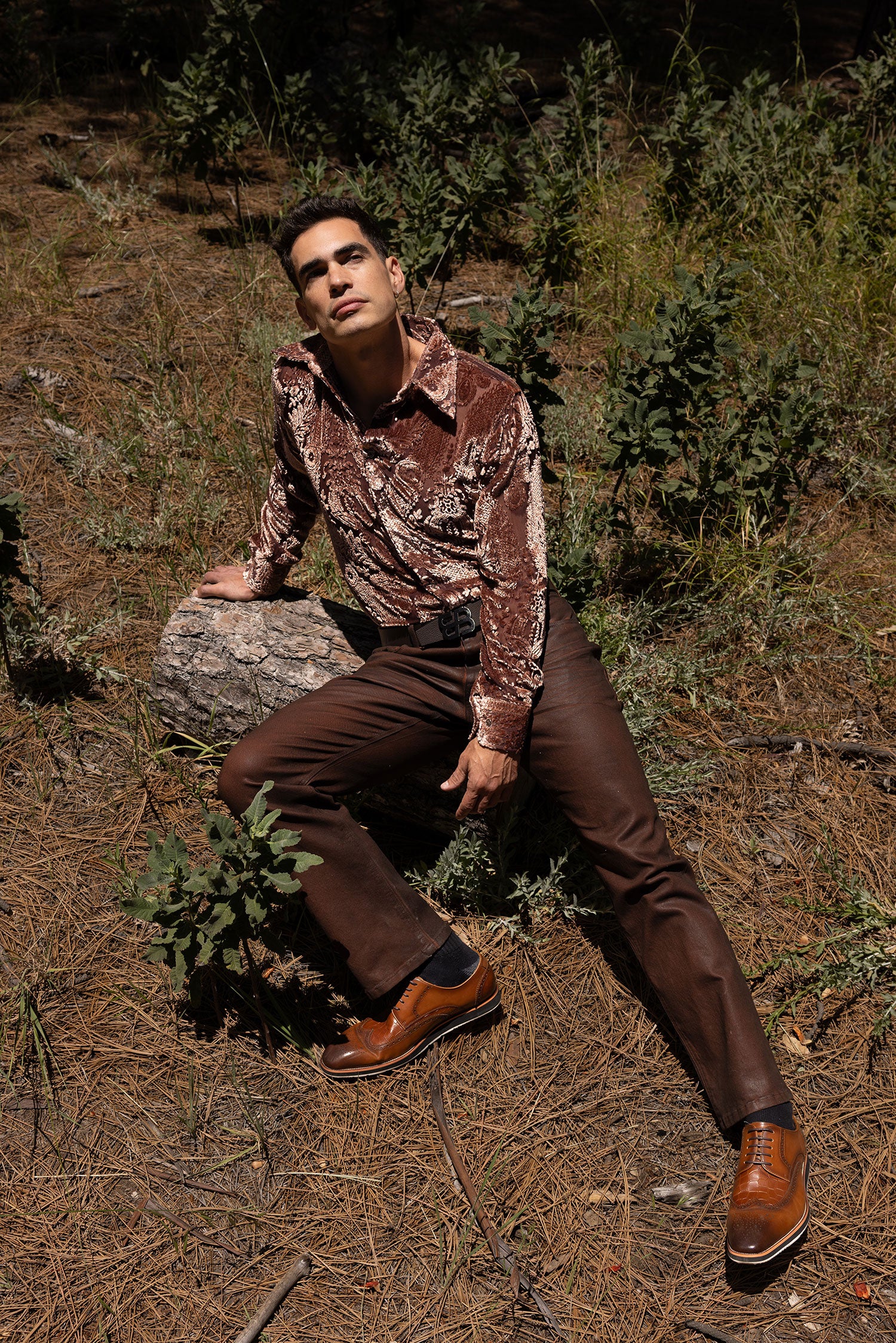 Barabas Men's See Through Floral Embroidered Baroque Shirt 6B02 Chocolate