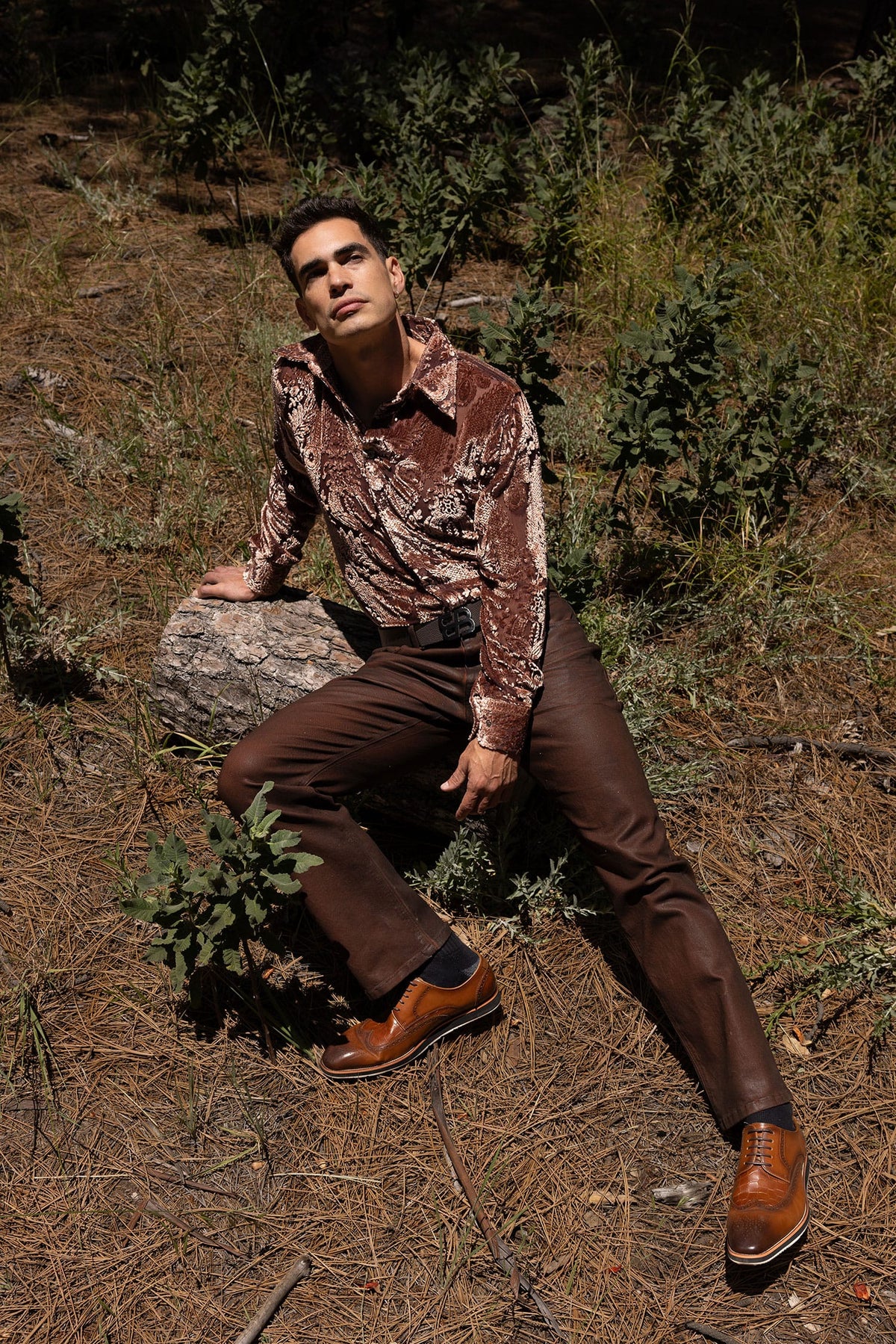 Barabas Men's See Through Floral Embroidered Baroque Shirt 6B02 Chocolate