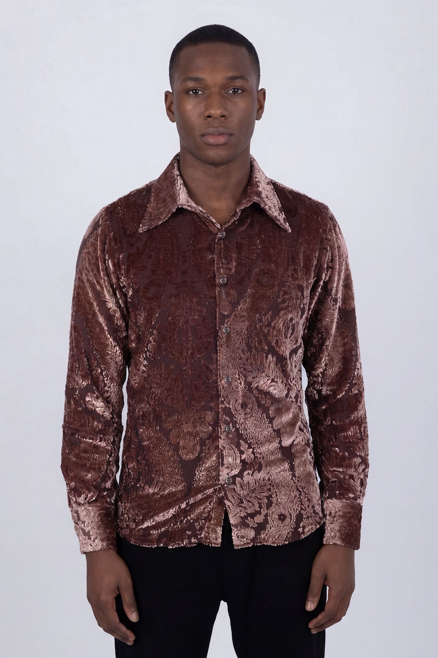 Barabas Men's See Through Floral Embroidered Baroque Shirt 6B02 Chocolate