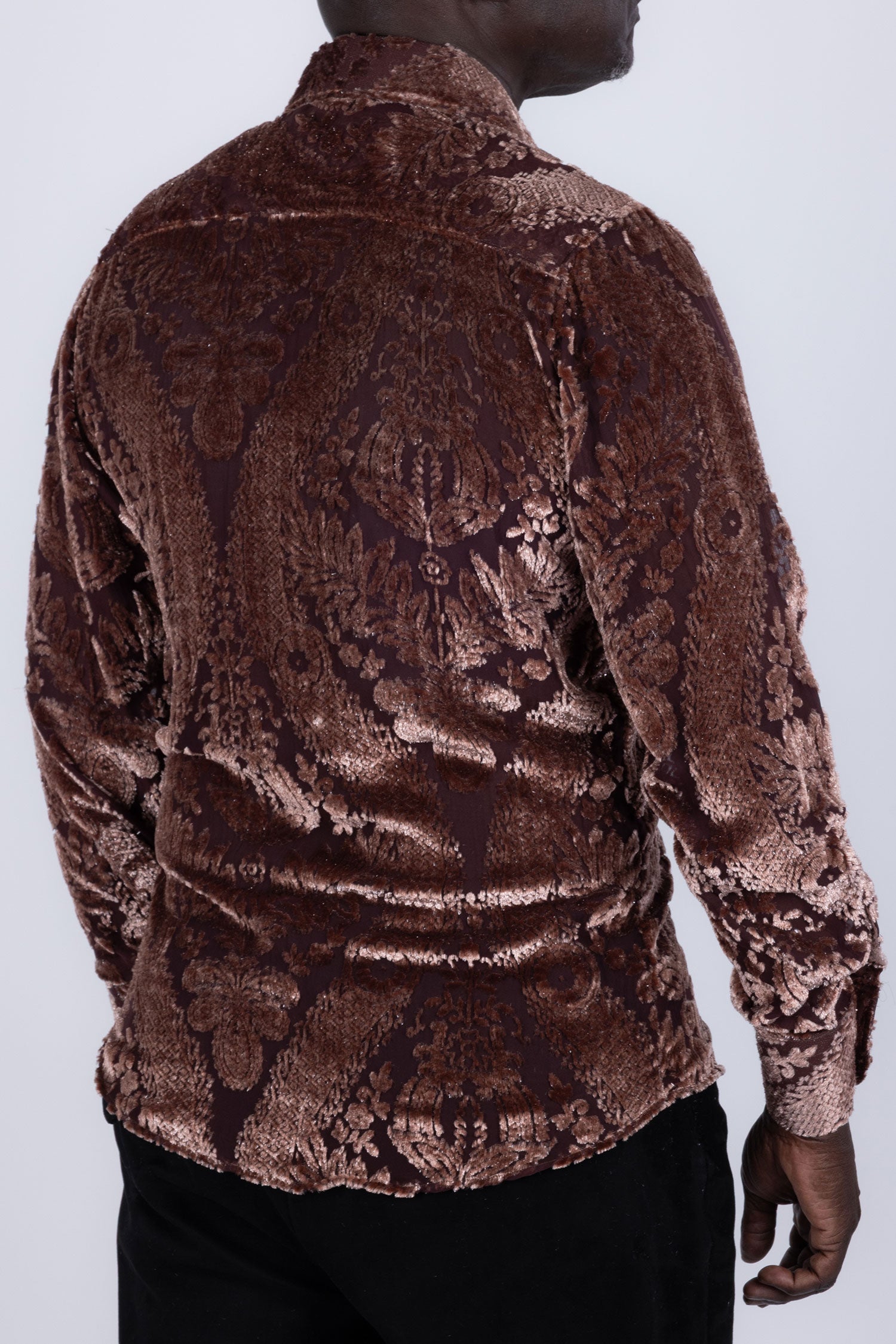 Barabas Men's See Through Floral Embroidered Baroque Shirt 6B02 Brown