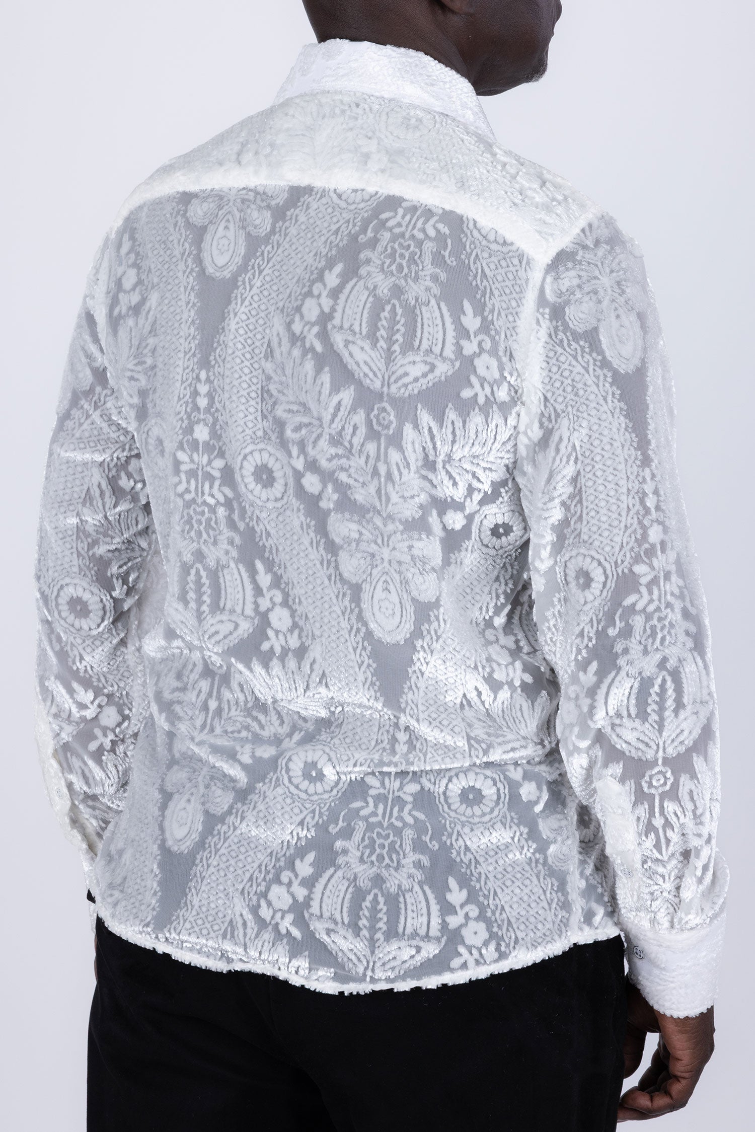 Barabas Men's See Through Floral Embroidered Baroque Shirt 6B02 Off White