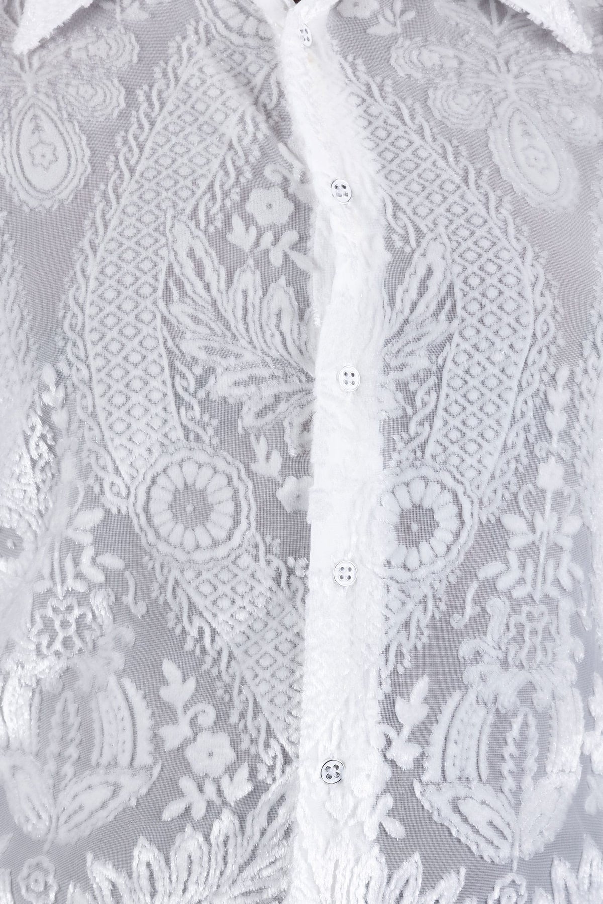 Barabas Men's See Through Floral Embroidered Baroque Shirt 6B02 White
