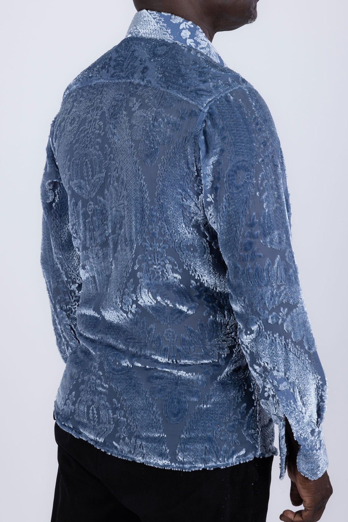 Barabas Men's See Through Floral Embroidered Baroque Shirt 6B02 Navy