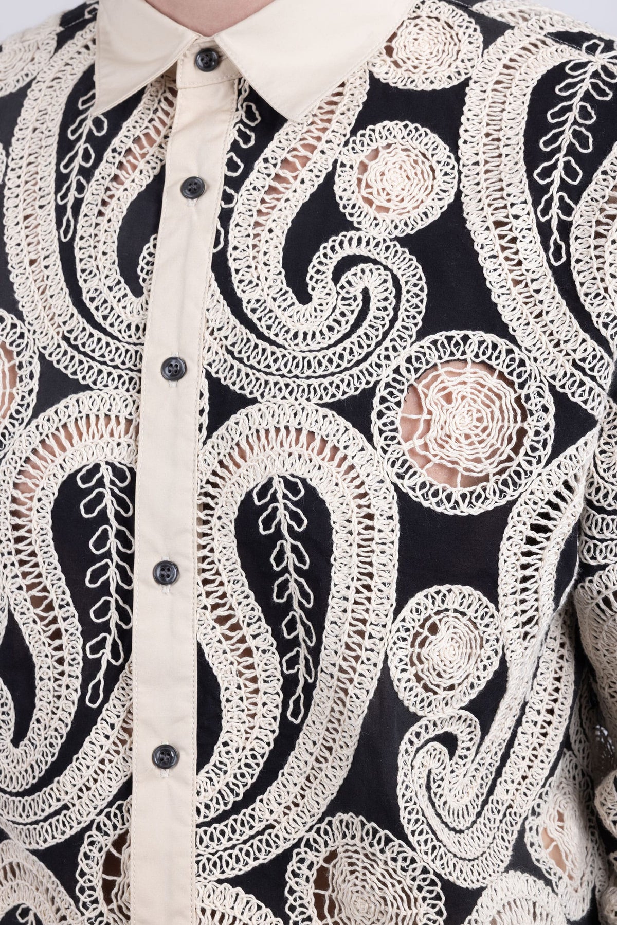Barabas Men's Paisley Floral See Through Knit Long Sleeve Shirts 6B08 Beige
