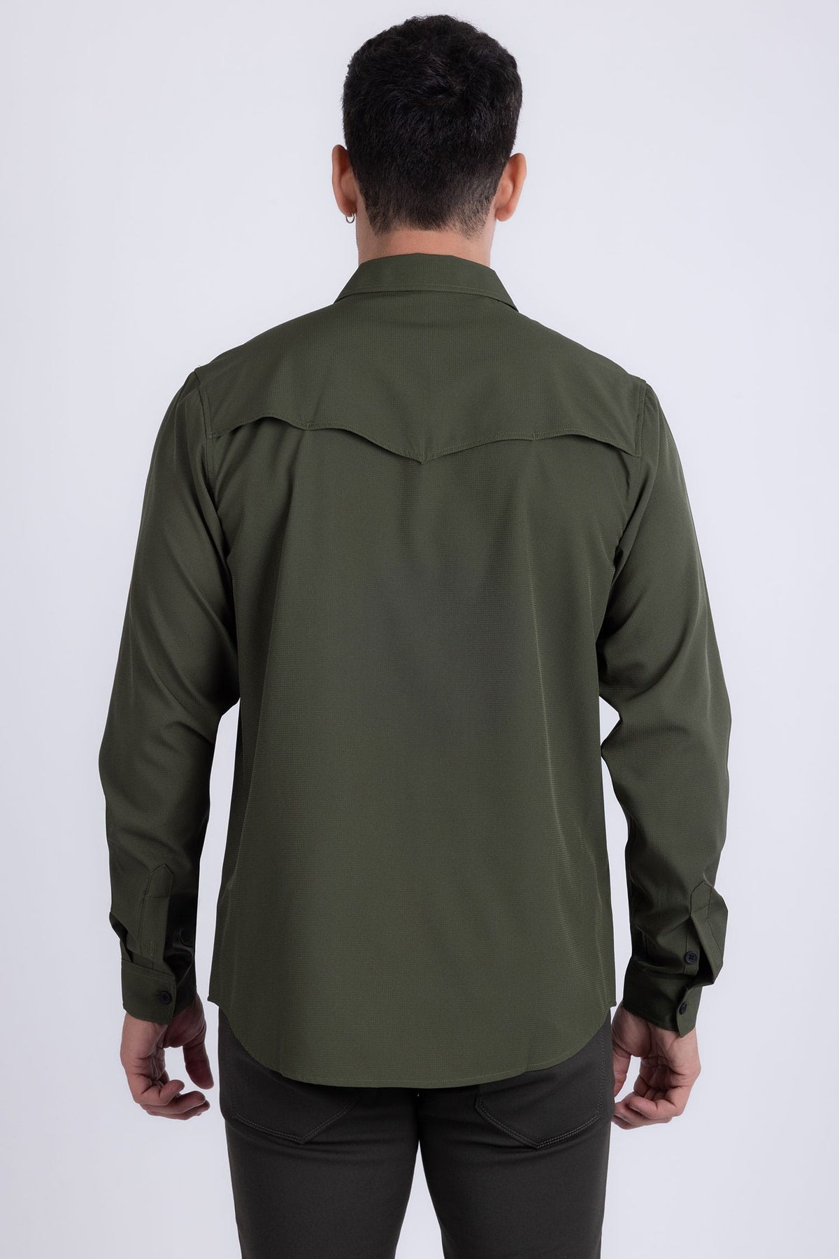 Barabas Men's Western Casual Solid Stretch Long Sleeve Shirt 6B12 #Color_Army Green