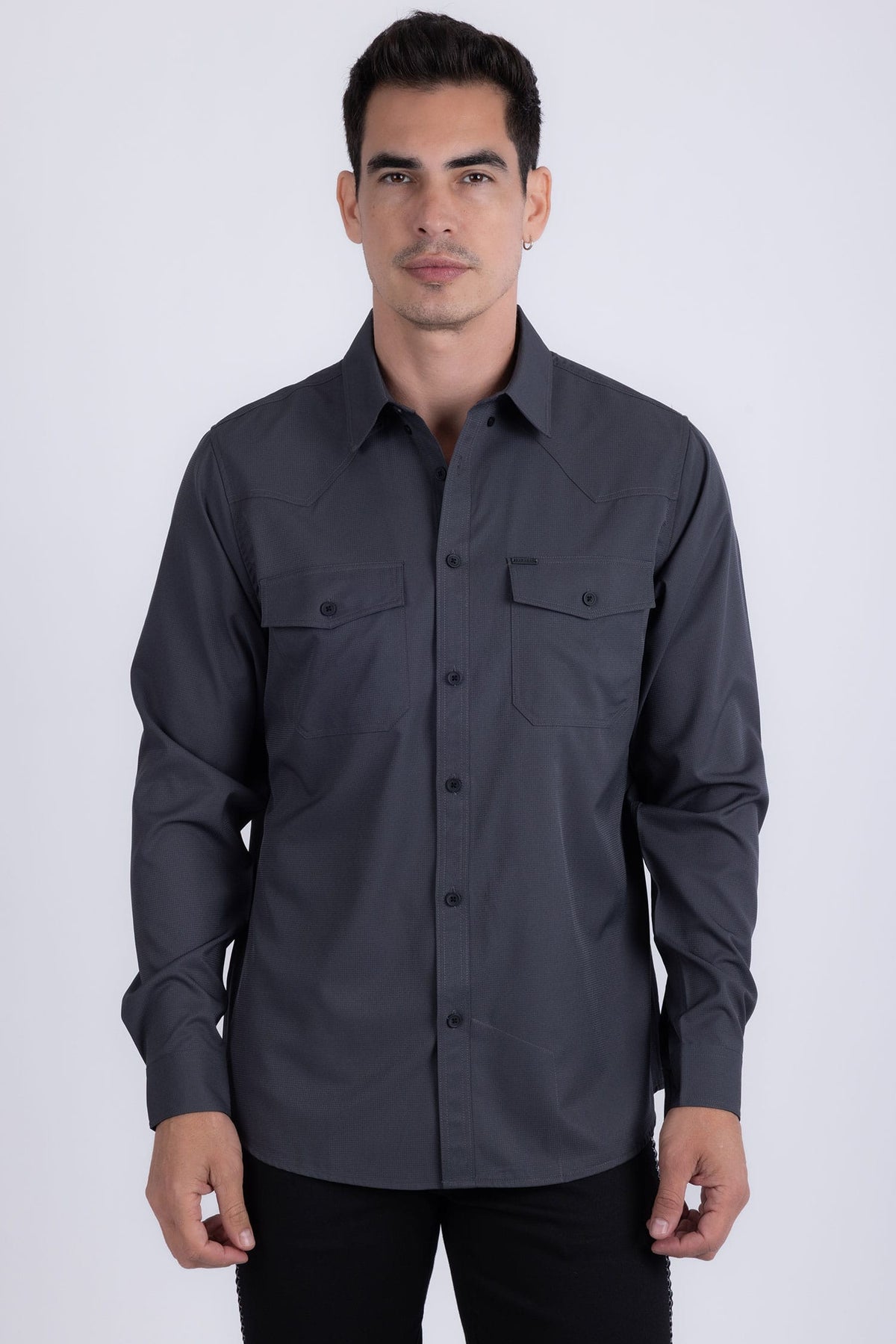 Barabas Men's Western Casual Solid Stretch Long Sleeve Shirt 6B12 #Color_Charcoal