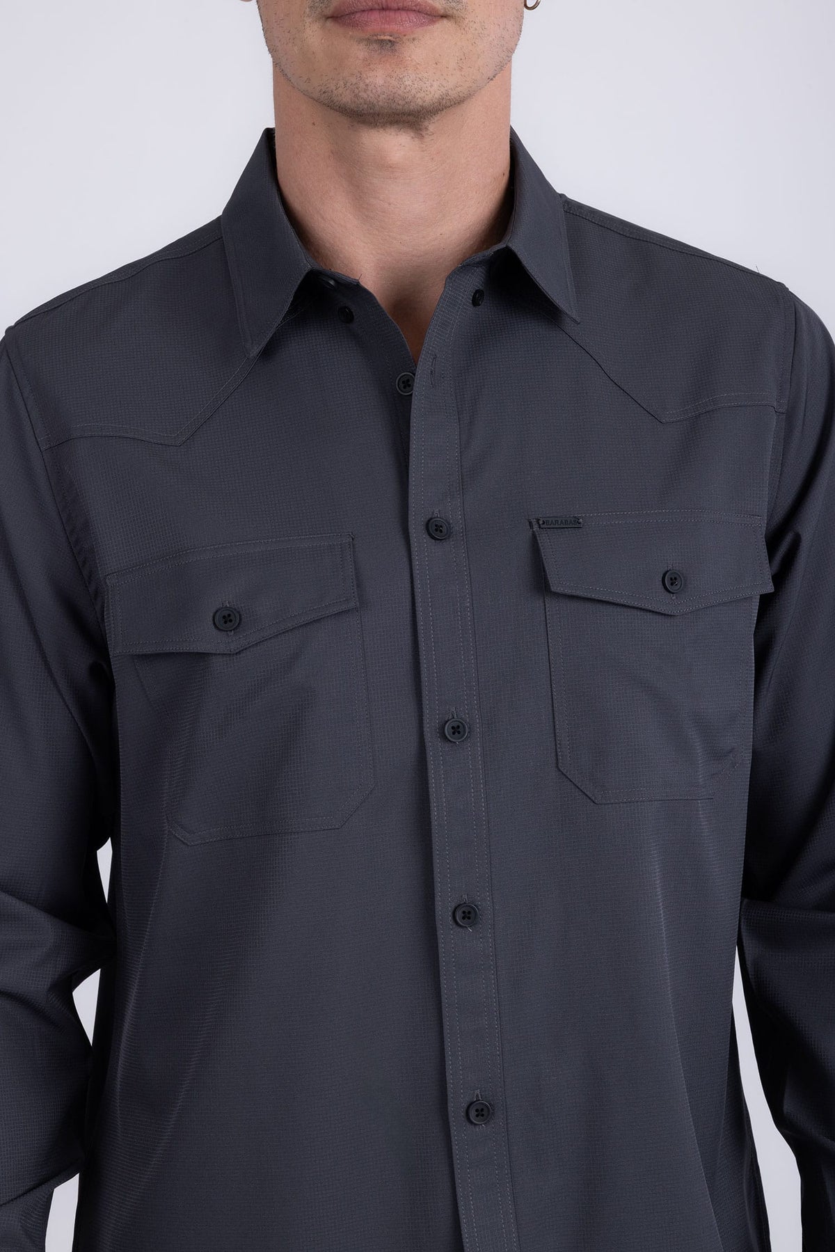 Barabas Men's Western Casual Solid Stretch Long Sleeve Shirt 6B12 #Color_Charcoal