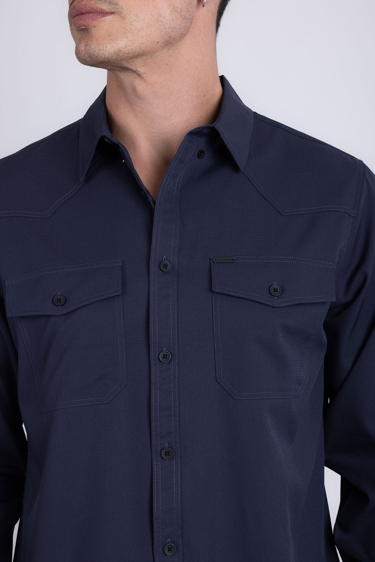 Barabas Men's Western Casual Solid Stretch Long Sleeve Shirt 6B12 #Color_Estate Blue