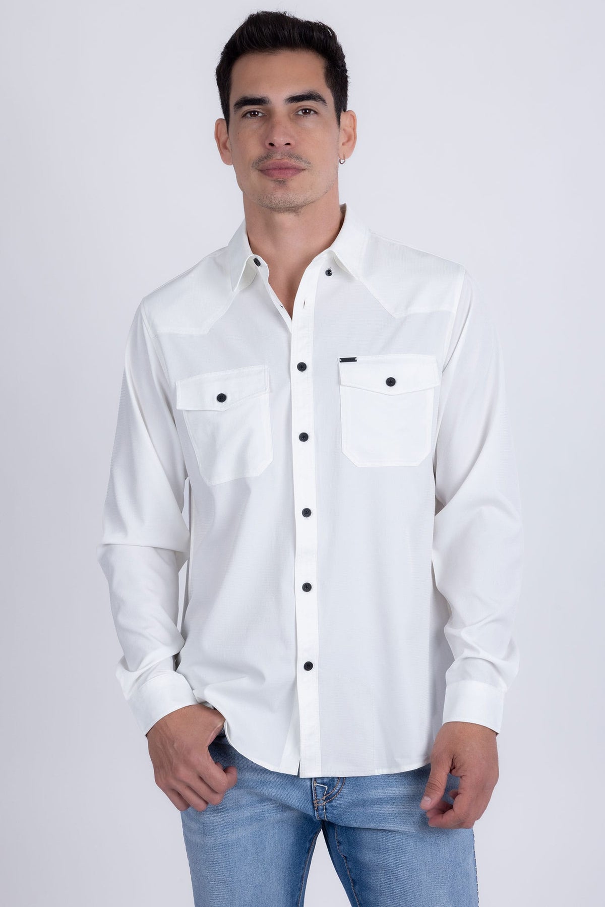 Barabas Men's Western Casual Solid Stretch Long Sleeve Shirt 6B12 #Color_White