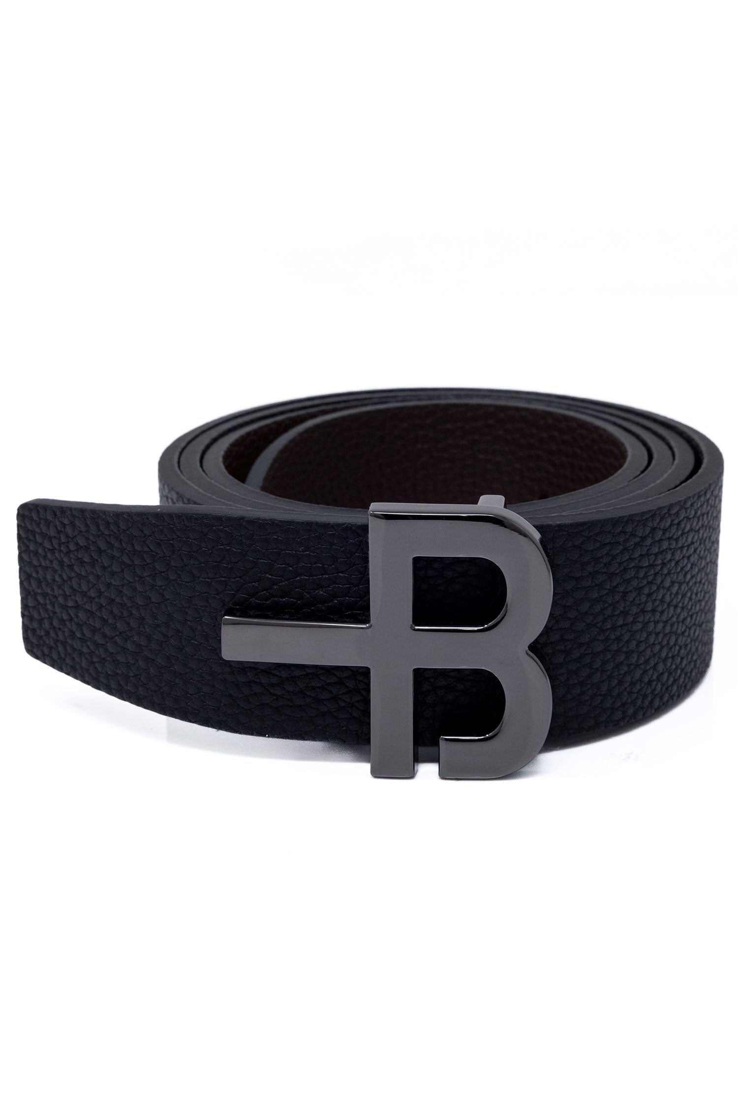 Barabas Men's Logo Buckle Reversible Leather Belt 6BK01 Black Brown Black