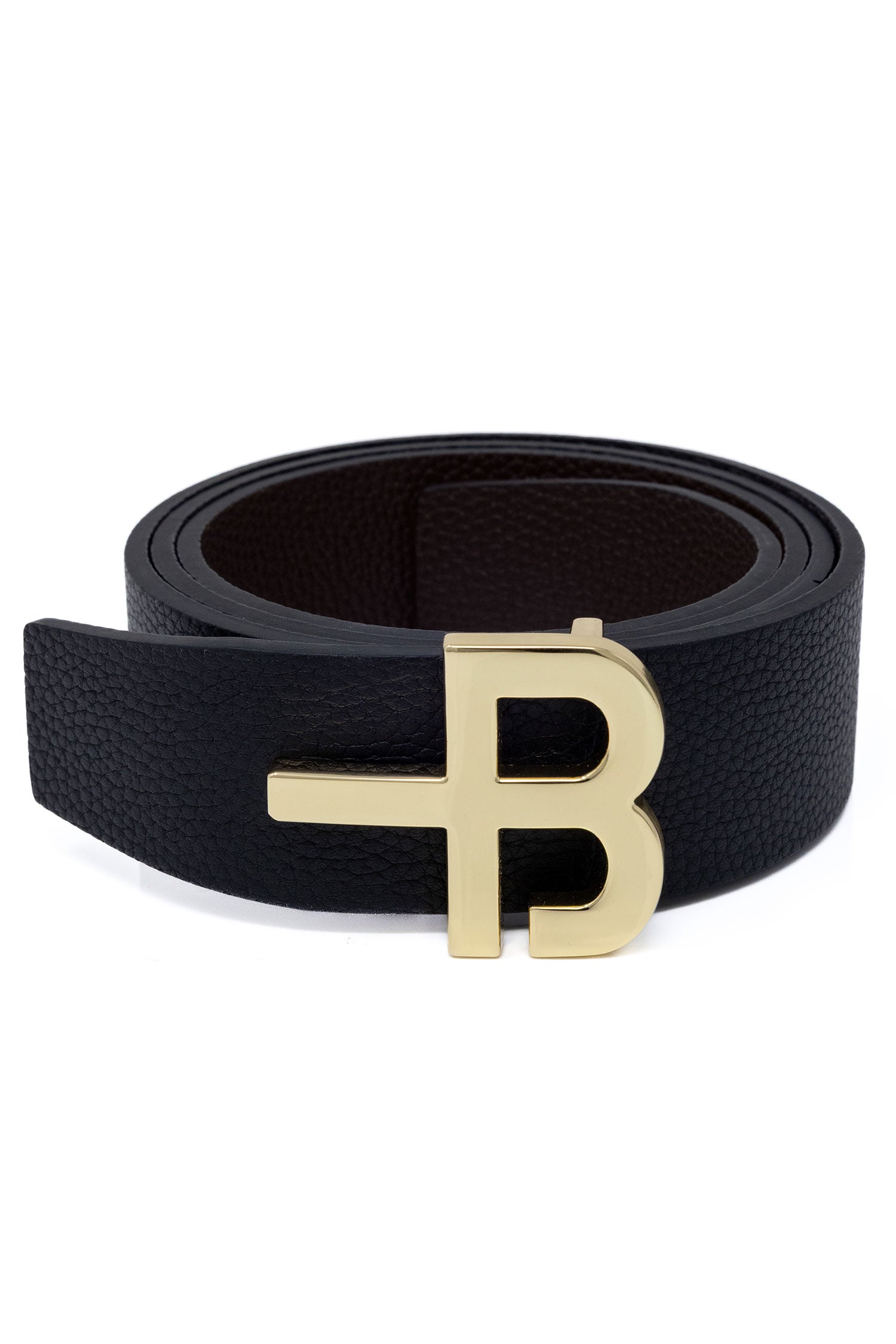 Barabas Men's Logo Buckle Reversible Leather Belt 6BK01 Black Brown Gold