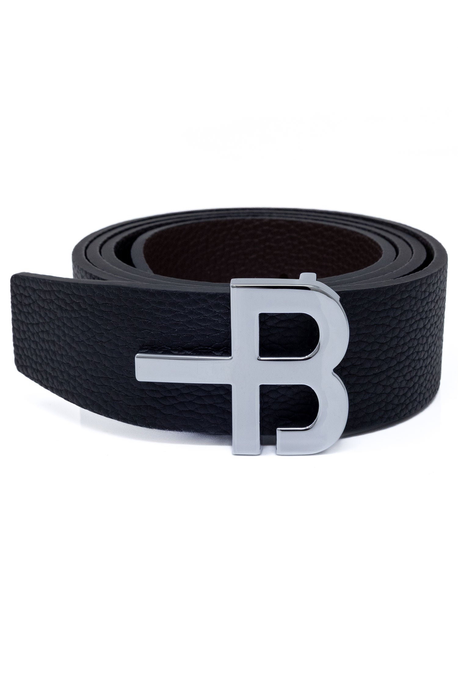 Barabas Men's Logo Buckle Reversible Leather Belt 6BK01 Black Brown Silver