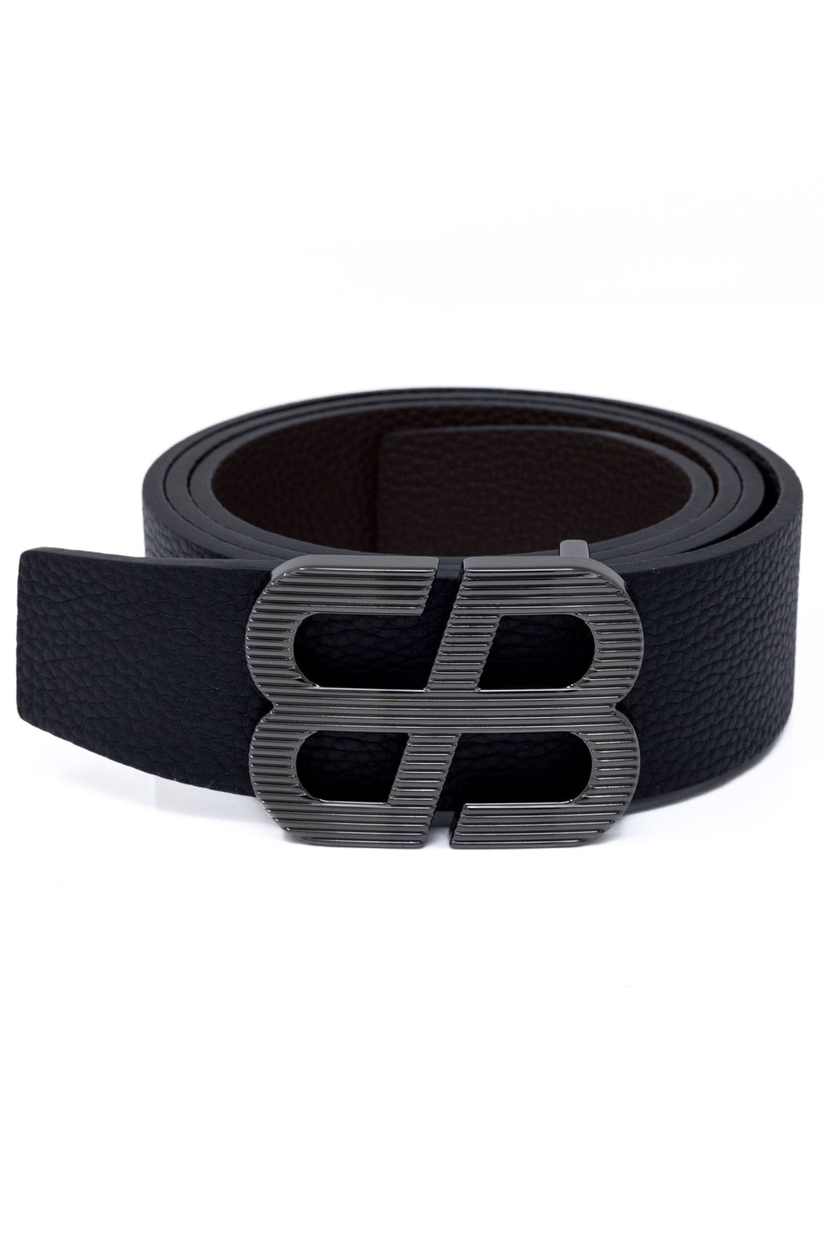 Barabas Men's Double B Logo Push-Pin Buckle Leather Belt 6BK02 Black