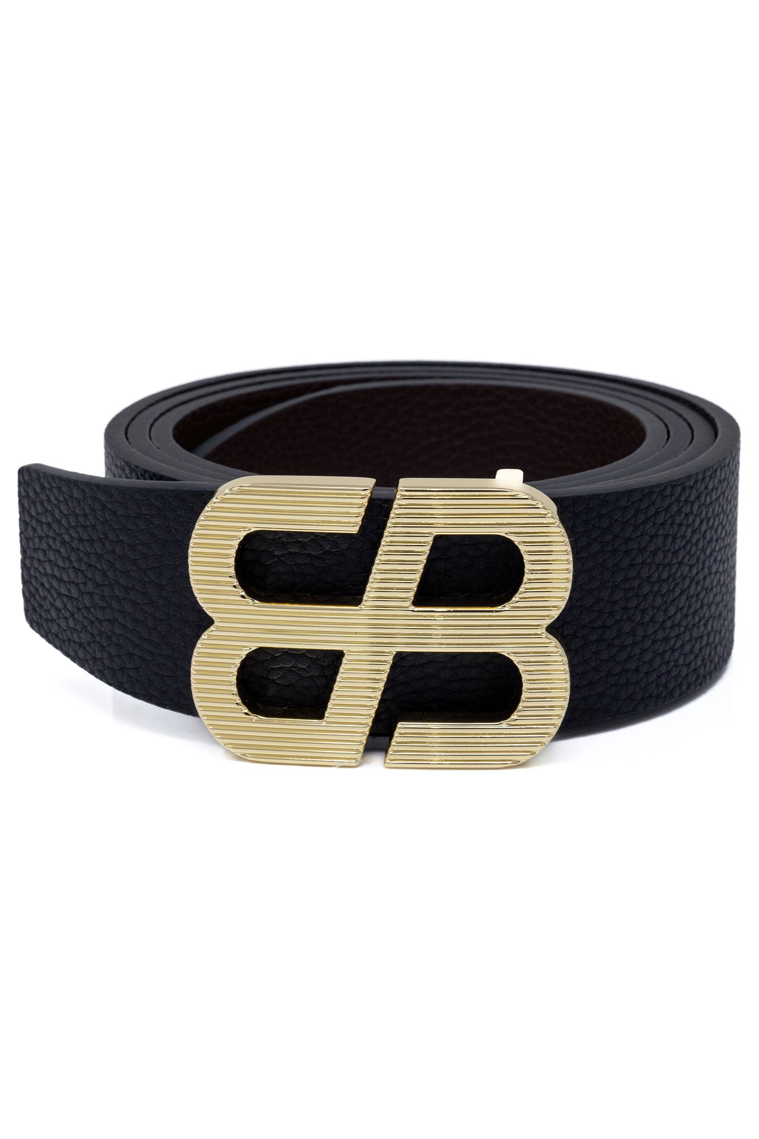 Barabas Men's Double B Logo Push-Pin Buckle Leather Belt 6BK02 Gold