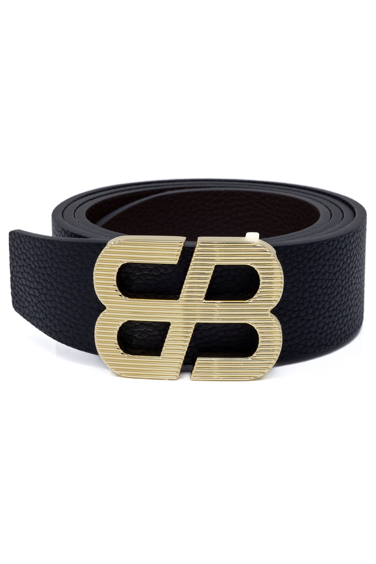Barabas Men's Double B Logo Push-Pin Buckle Leather Belt 6BK02 Gold