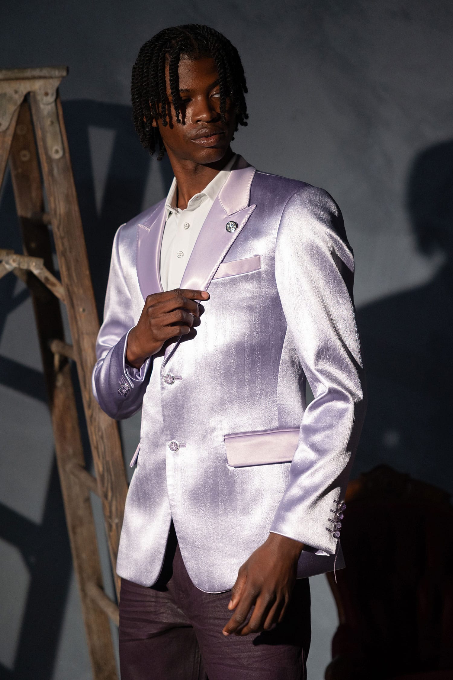 Barabas Men's Shiny Metallic Striped Notch Wide Lapel Blazer 6BL05 Lavender