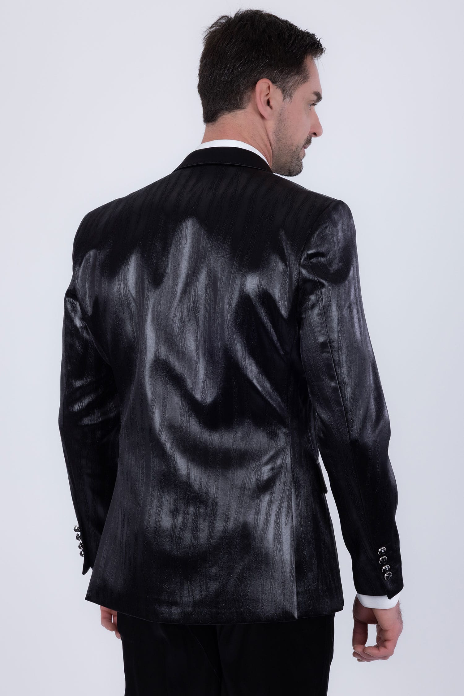 Barabas Men's Shiny Metallic Striped Notch Wide Lapel Blazer 6BL05 Black