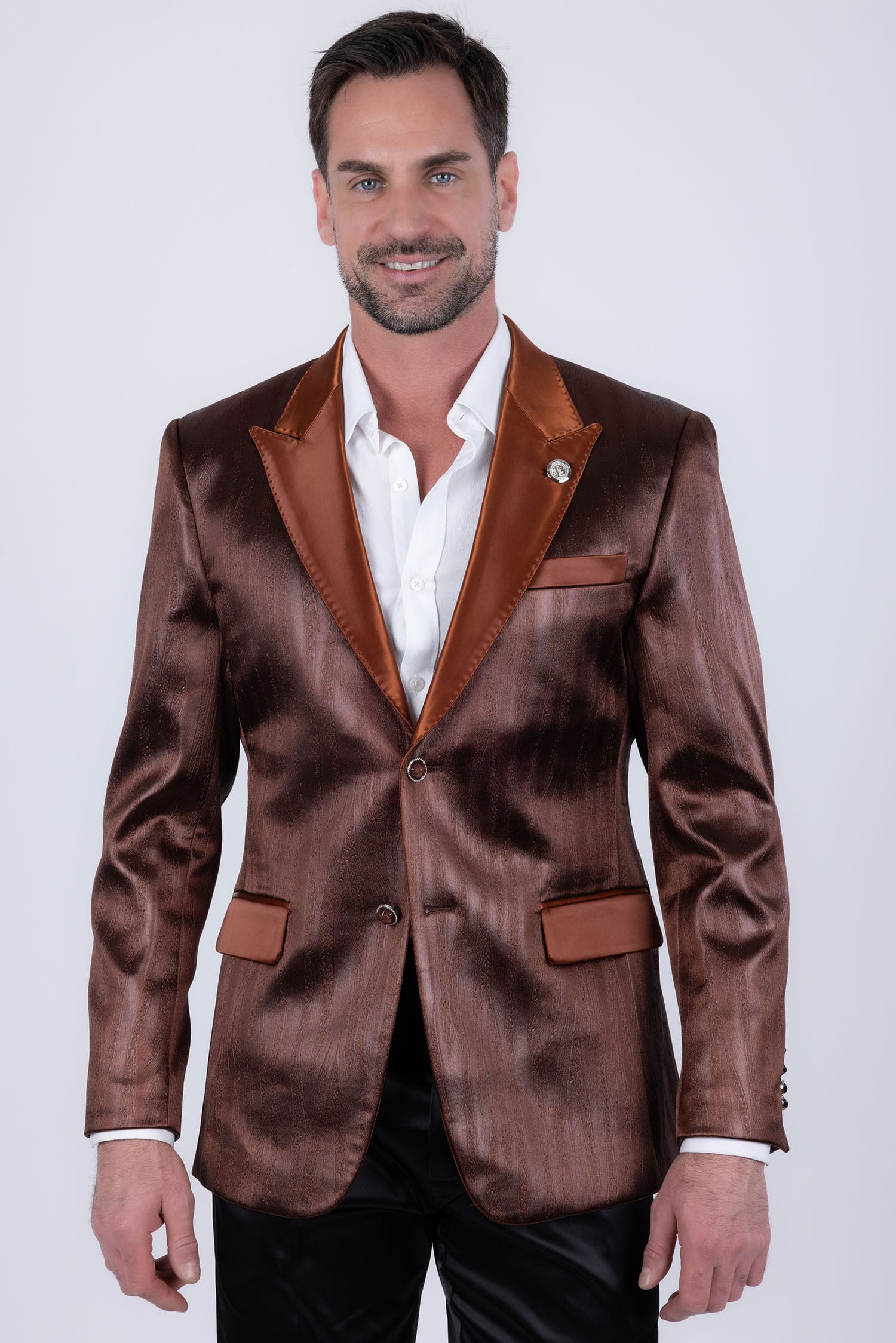 Barabas Men's Shiny Metallic Striped Notch Wide Lapel Blazer 6BL05 Chocolate
