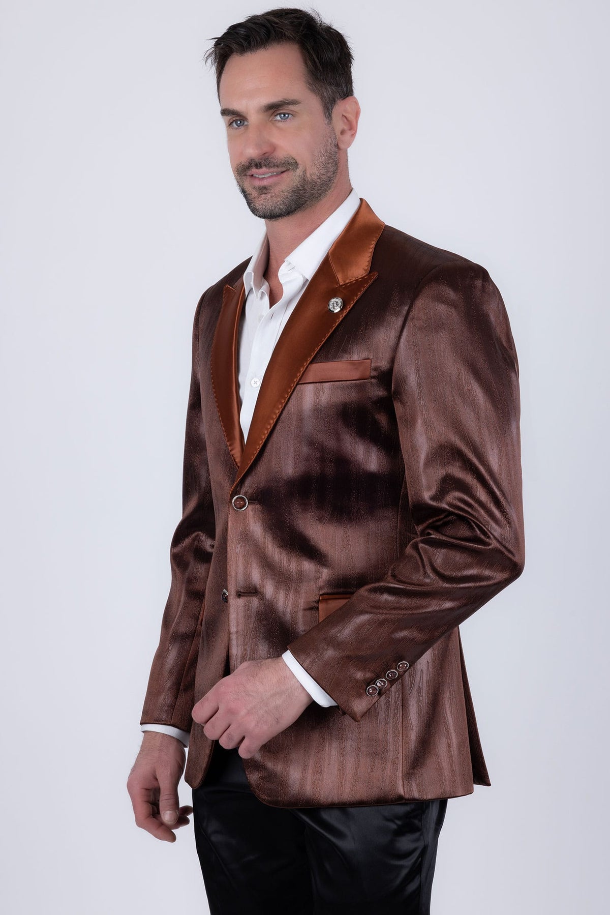 Barabas Men's Shiny Metallic Striped Notch Wide Lapel Blazer 6BL05 Brown