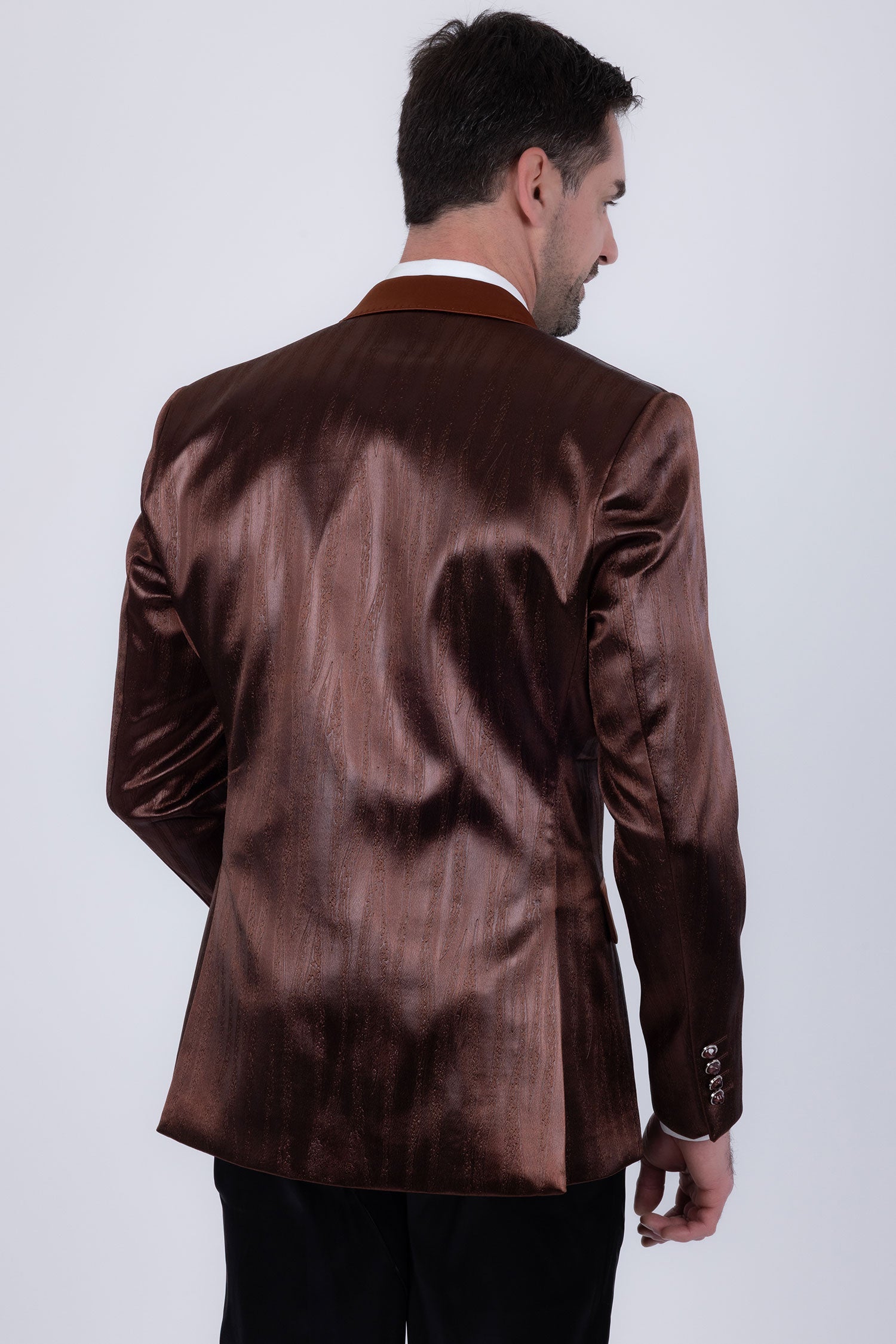 Barabas Men's Shiny Metallic Striped Notch Wide Lapel Blazer 6BL05 Chocolate