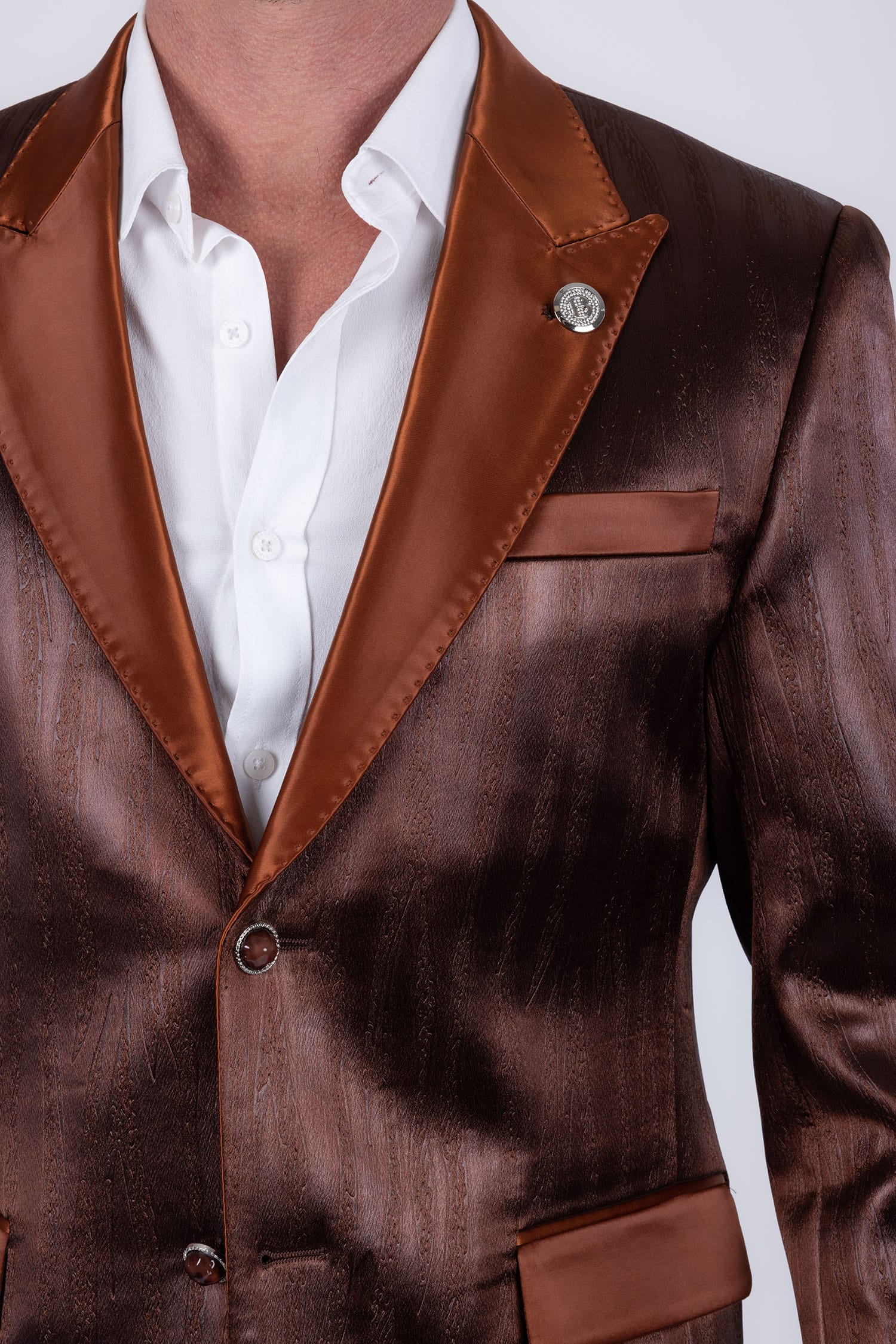 Barabas Men's Shiny Metallic Striped Notch Wide Lapel Blazer 6BL05 Brown